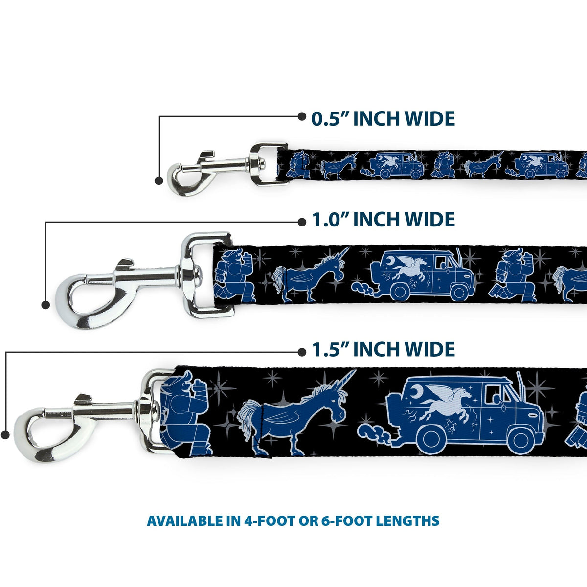 Dog Leash - Onward Barley/Unicorn/Guinevere Icons/Stars Black/Gray/Blues 