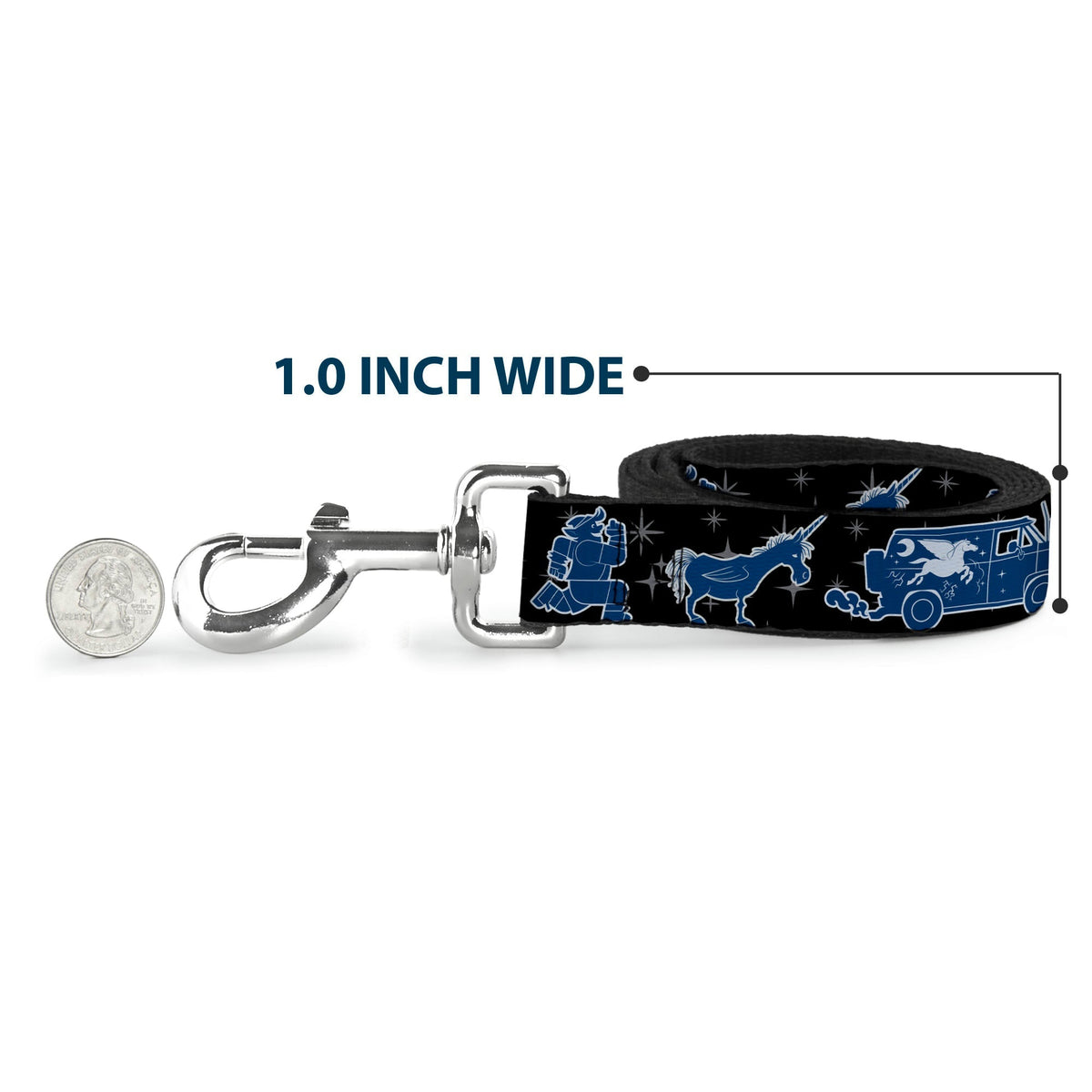 Dog Leash - Onward Barley/Unicorn/Guinevere Icons/Stars Black/Gray/Blues 