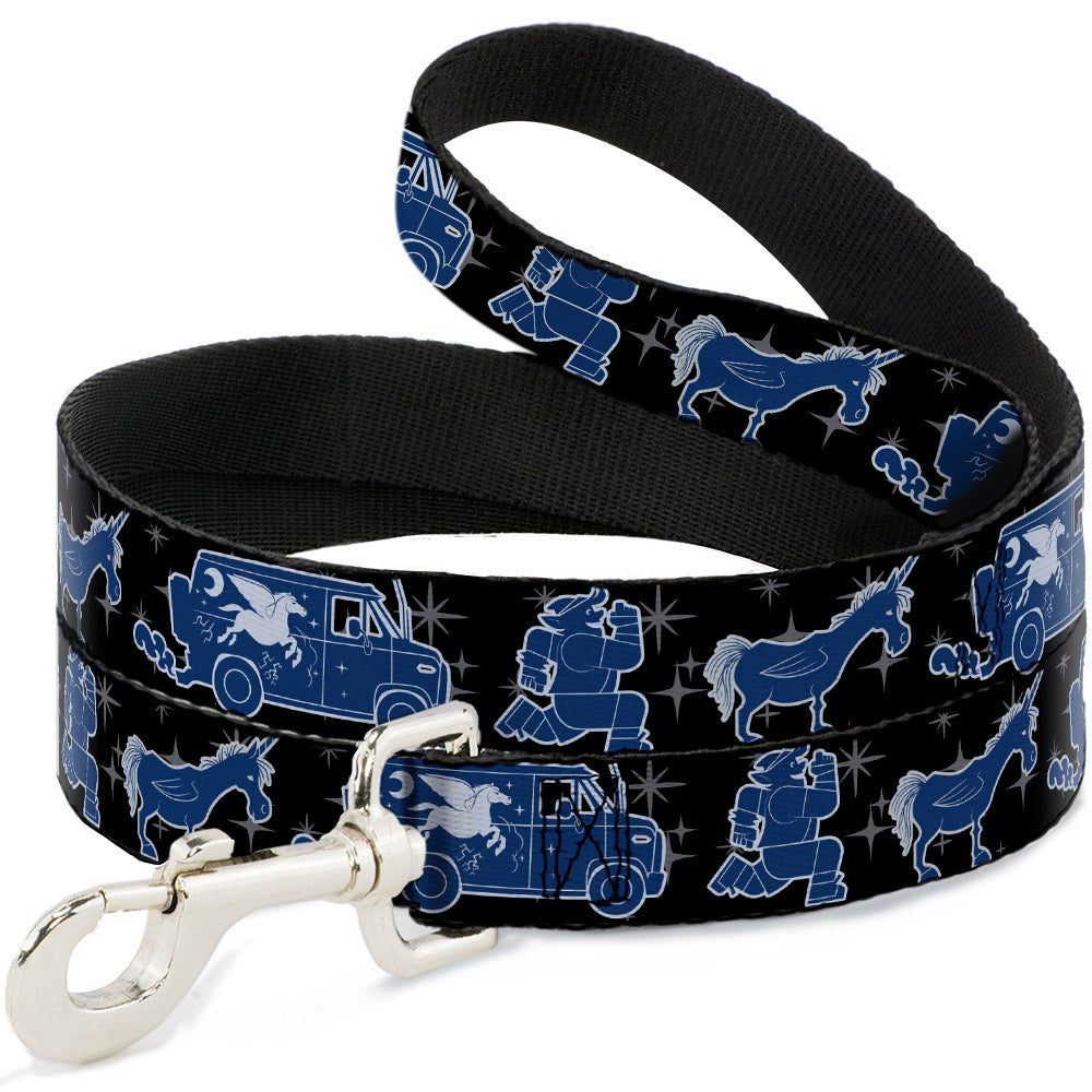 Dog Leash - Onward Barley/Unicorn/Guinevere Icons/Stars Black/Gray/Blues 