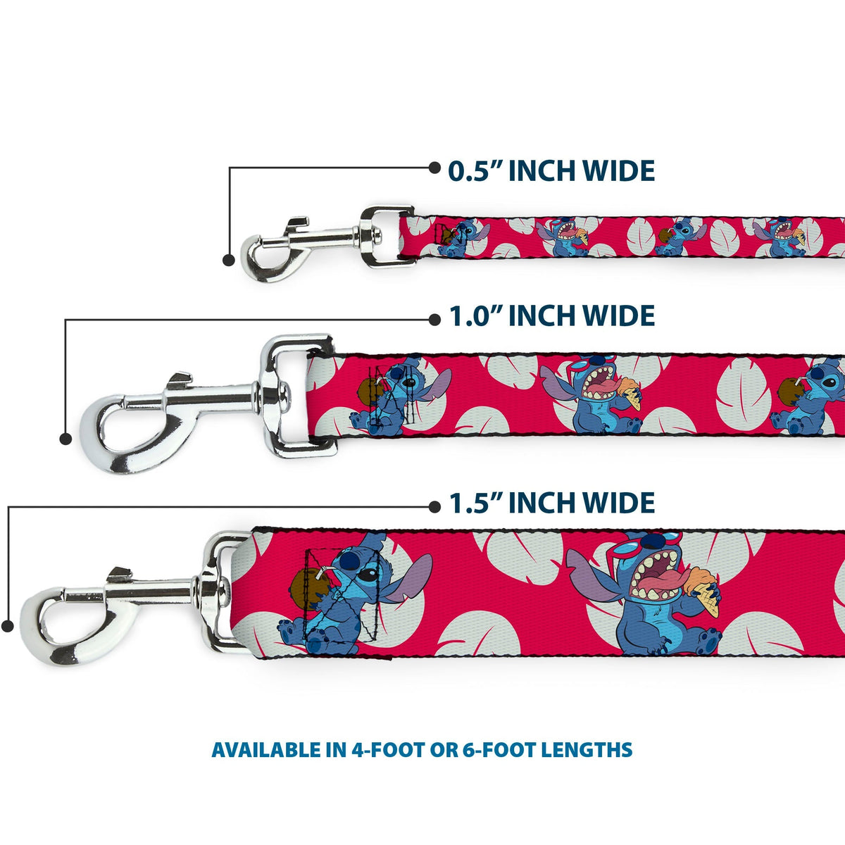 Dog Leash - Lilo & Stitch Stitch 2-Eating Poses/Lilo Dress Leaves Red/Ivory 