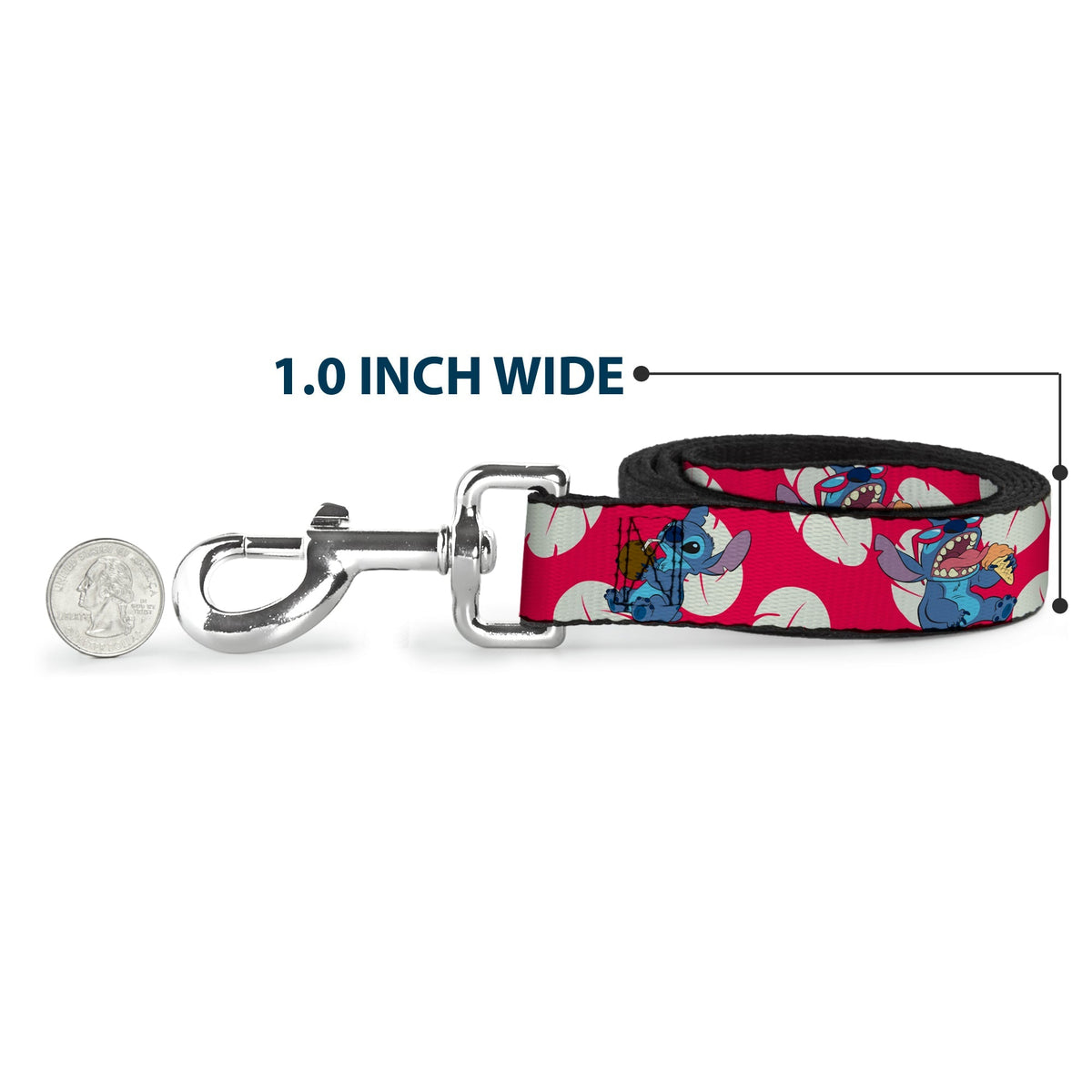 Dog Leash - Lilo & Stitch Stitch 2-Eating Poses/Lilo Dress Leaves Red/Ivory 