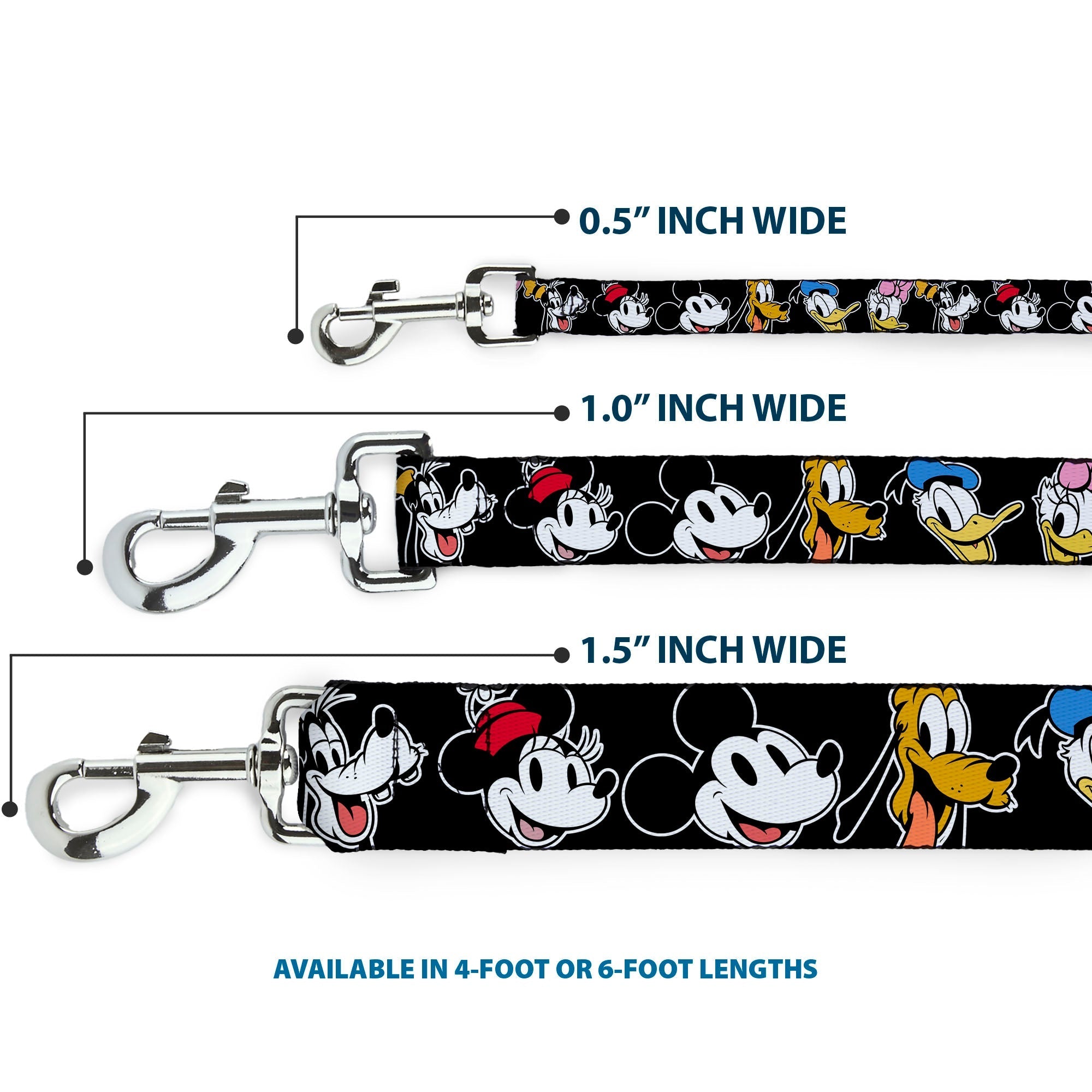 Dog Leash - Disney The Sensational Six Smiling Faces Black 