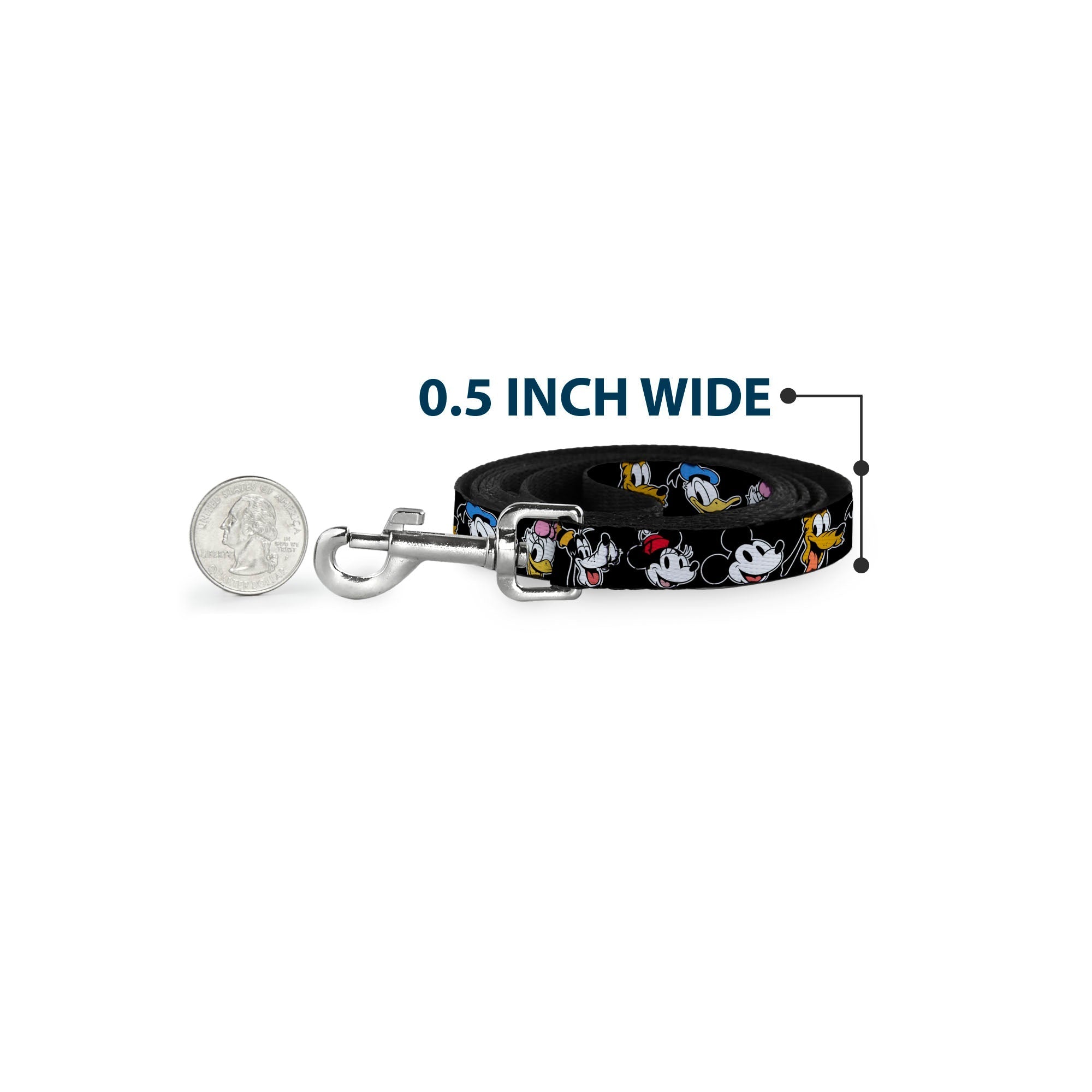 Dog Leash - Disney The Sensational Six Smiling Faces Black 
