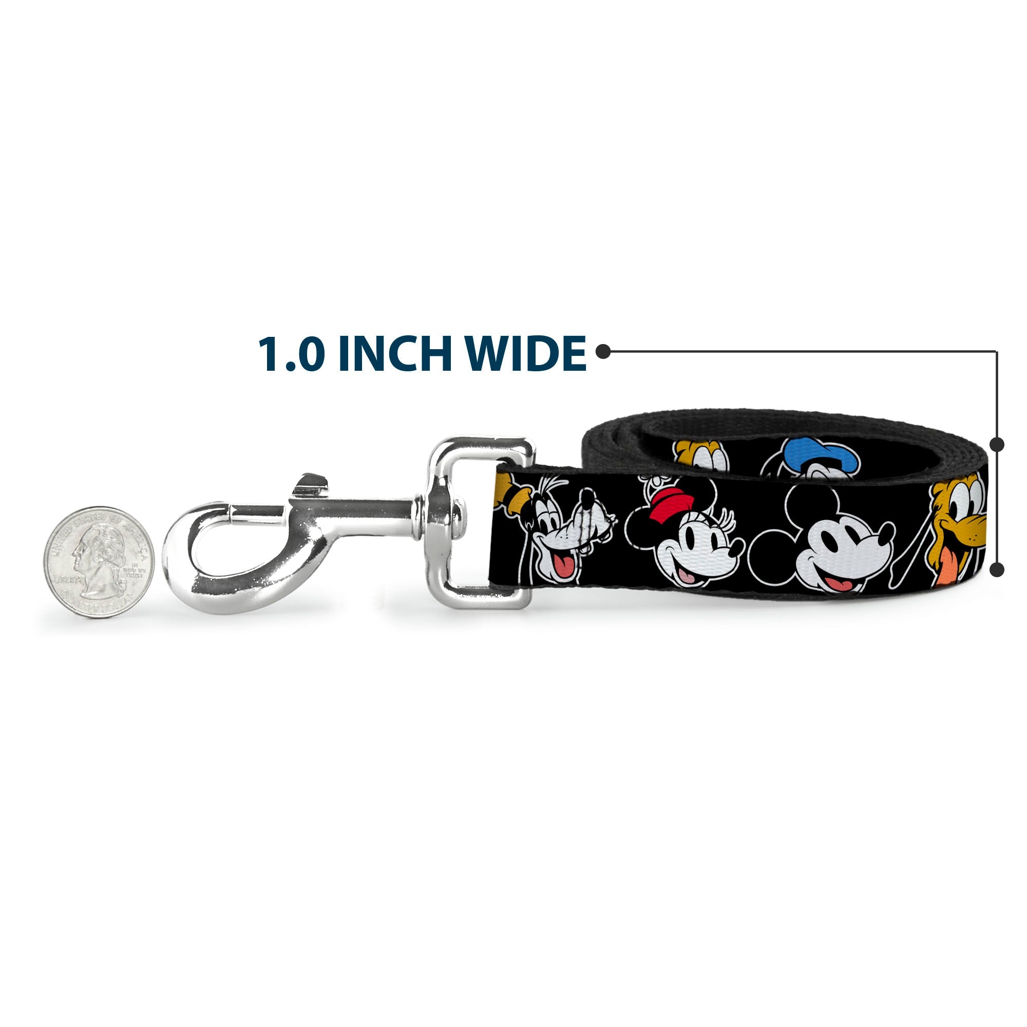Dog Leash - Disney The Sensational Six Smiling Faces Black 