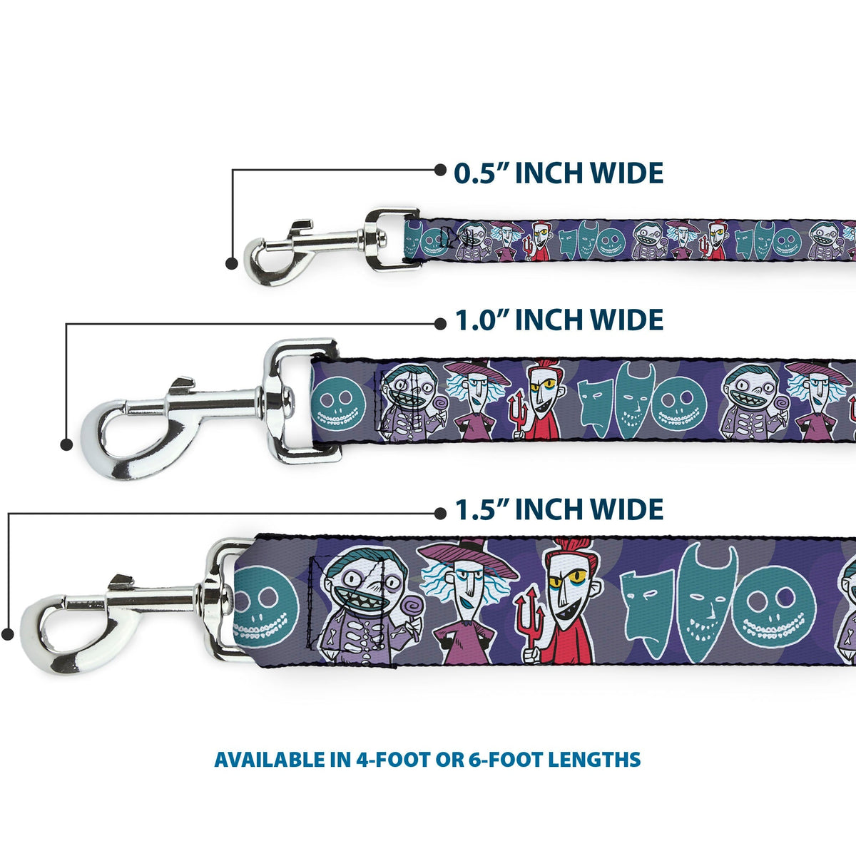 Dog Leash - Nightmare Before Christmas Lock Shock & Barrel Group Pose/Masks Purples 