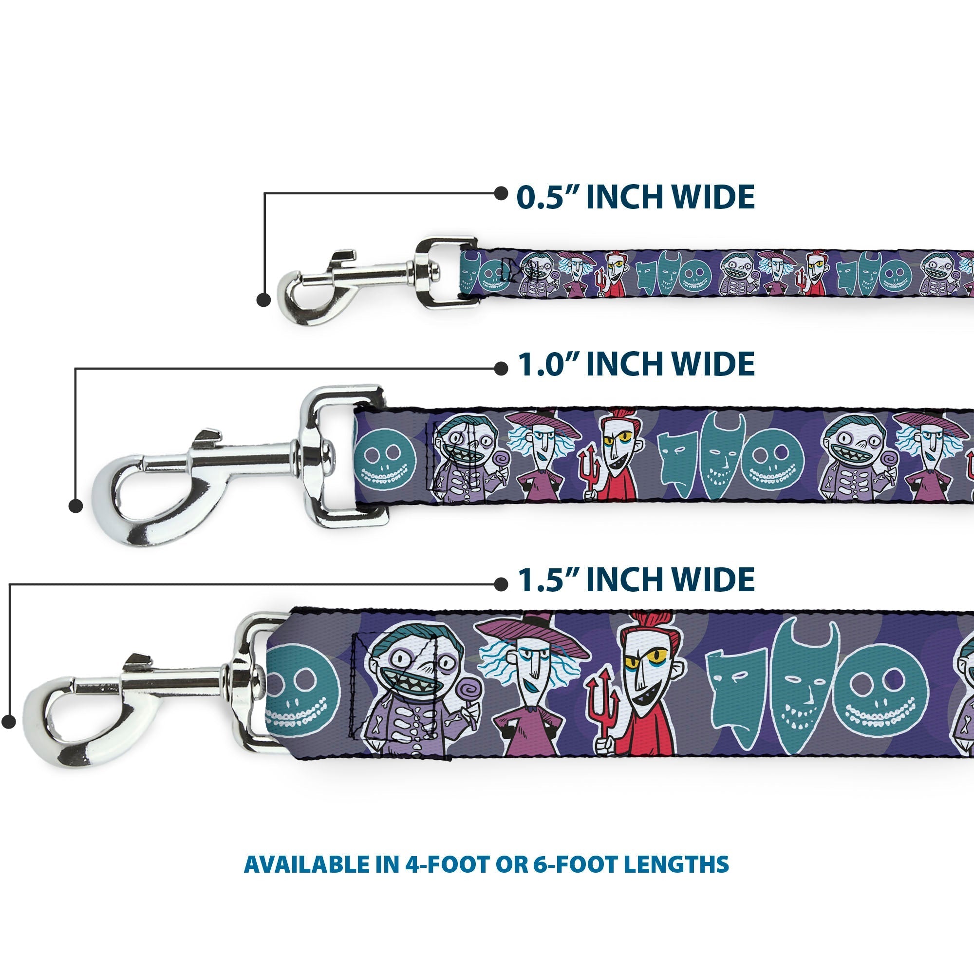 Dog Leash - Nightmare Before Christmas Lock Shock & Barrel Group Pose/Masks Purples 