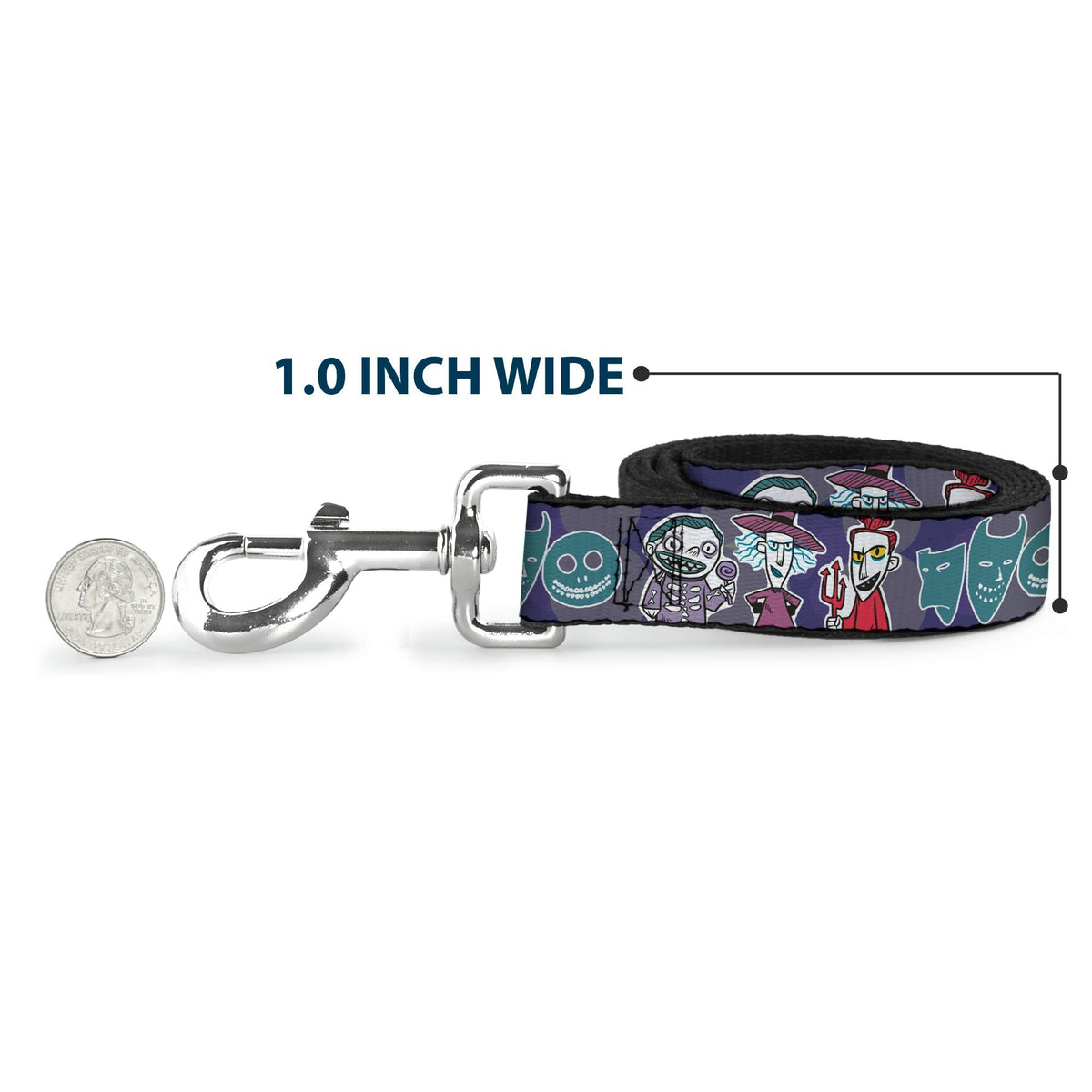 Dog Leash - Nightmare Before Christmas Lock Shock & Barrel Group Pose/Masks Purples 