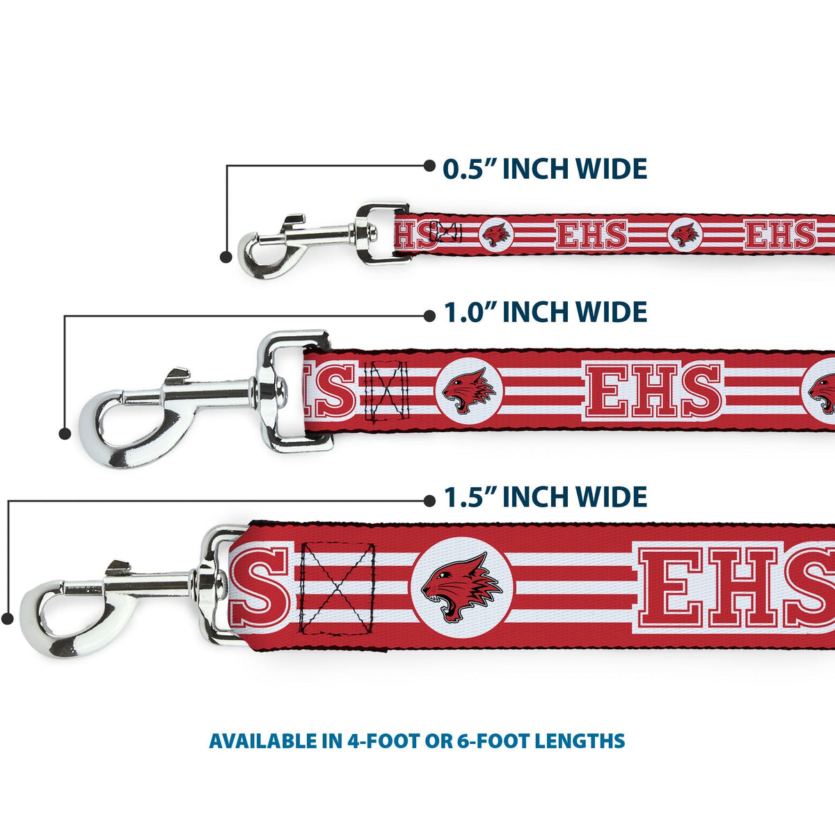 Dog Leash - High School Musical East High School EHS Wildcats Logo/Stripe White/Red 