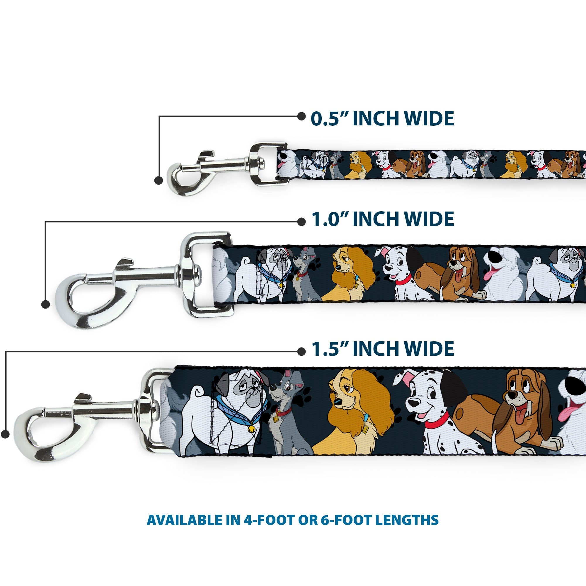 Dog Leash - Disney Dogs 6-Dog Group Collage/Paws Gray/Black - HT Animal Supply