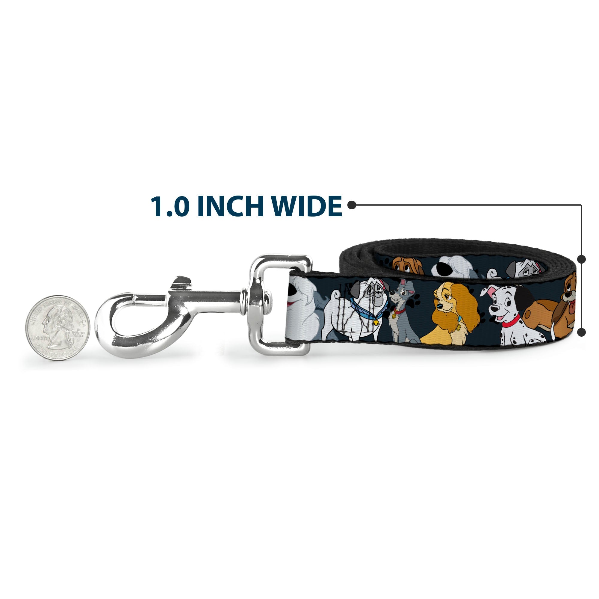 Dog Leash - Disney Dogs 6-Dog Group Collage/Paws Gray/Black - HT Animal Supply