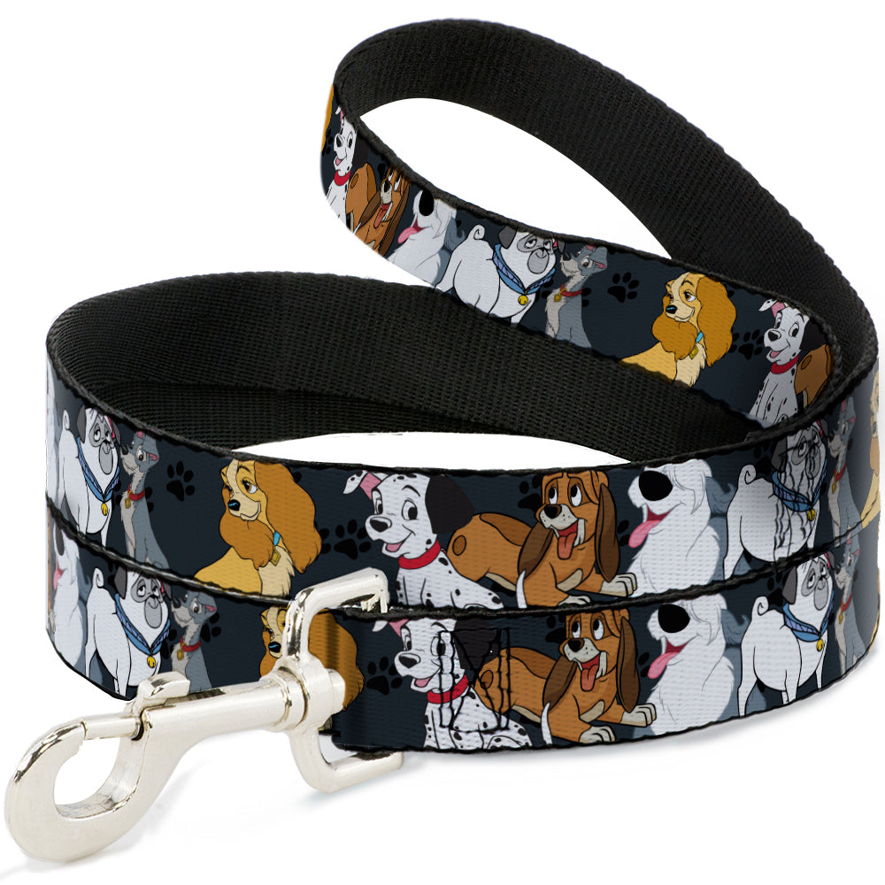 Dog Leash - Disney Dogs 6-Dog Group Collage/Paws Gray/Black - HT Animal Supply