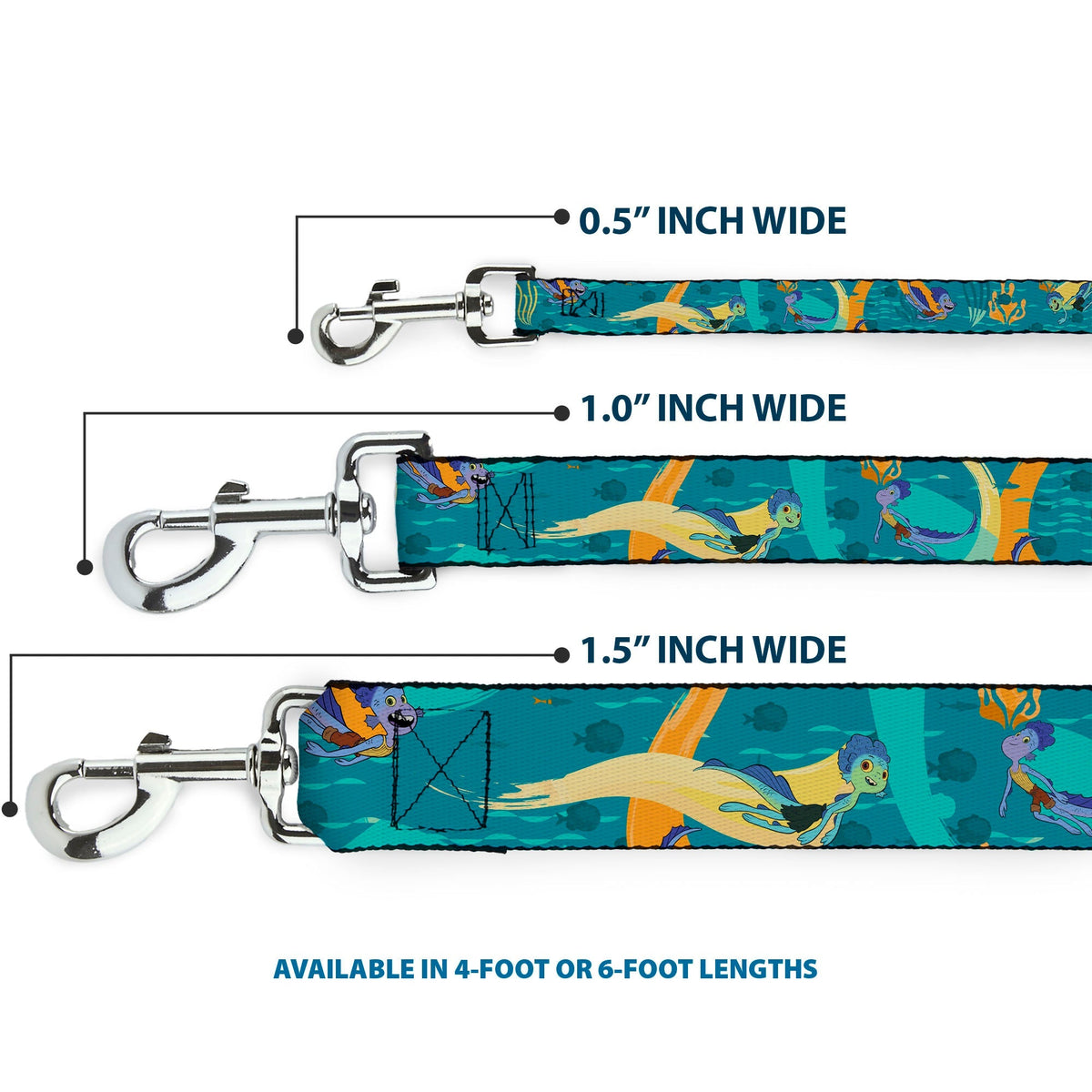 Dog Leash - Luca and Alberto Sea Monsters Swimming Poses Turquoise Blues