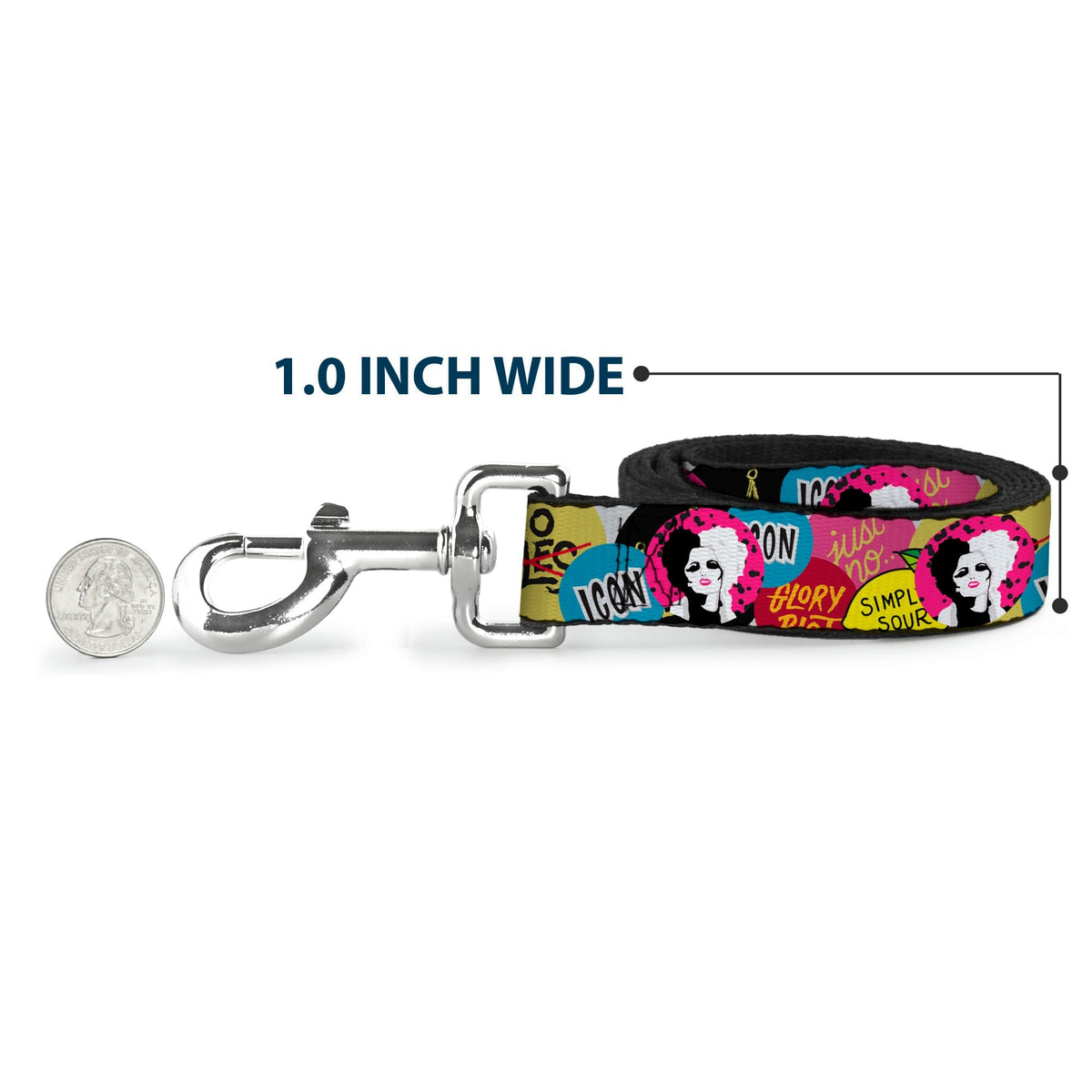 Dog Leash - Cruella de Vil Cruell World and Round Badge Icons Collage