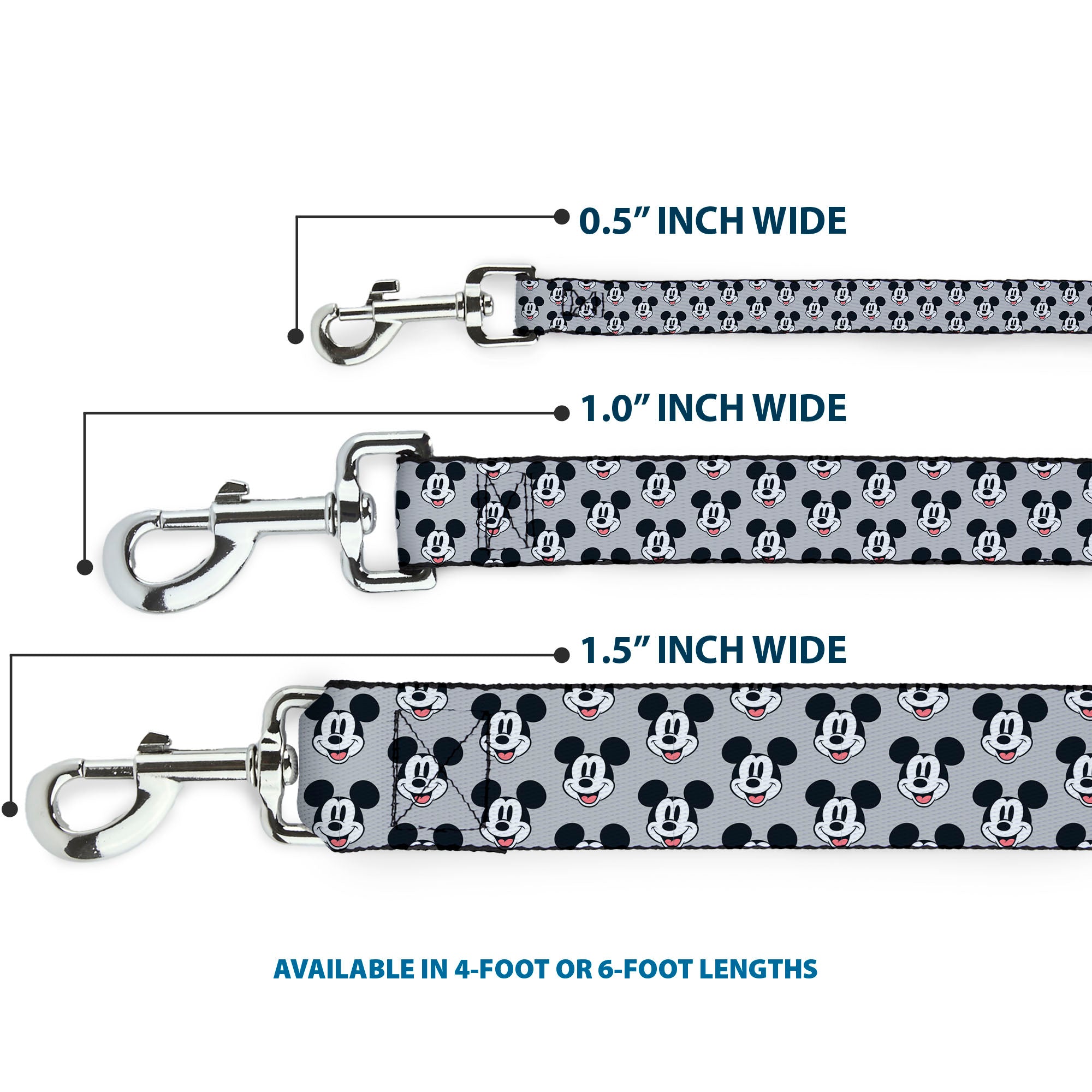 Dog Leash - Mickey Mouse Smiling Face Monogram Gray 