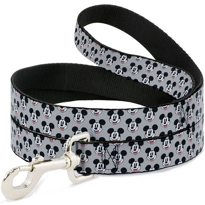 Dog Leash - Mickey Mouse Smiling Face Monogram Gray 