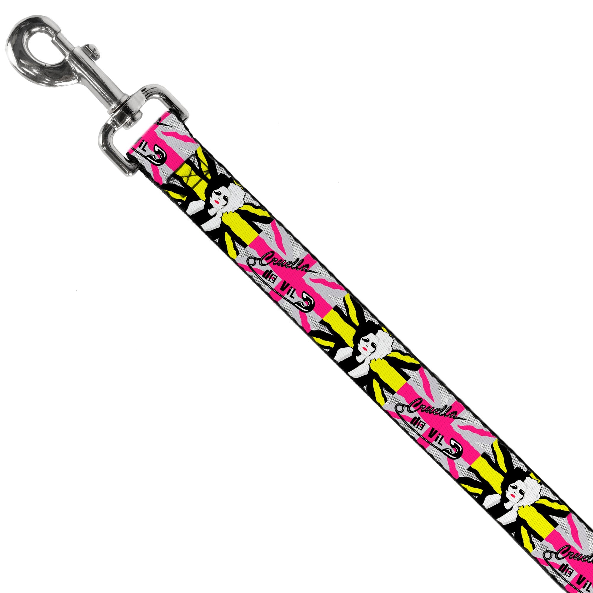 Dog Leash - CRUELLA DE VIL Safety Pin/Cruell World Pose Union Jack Punk Rock Blocks