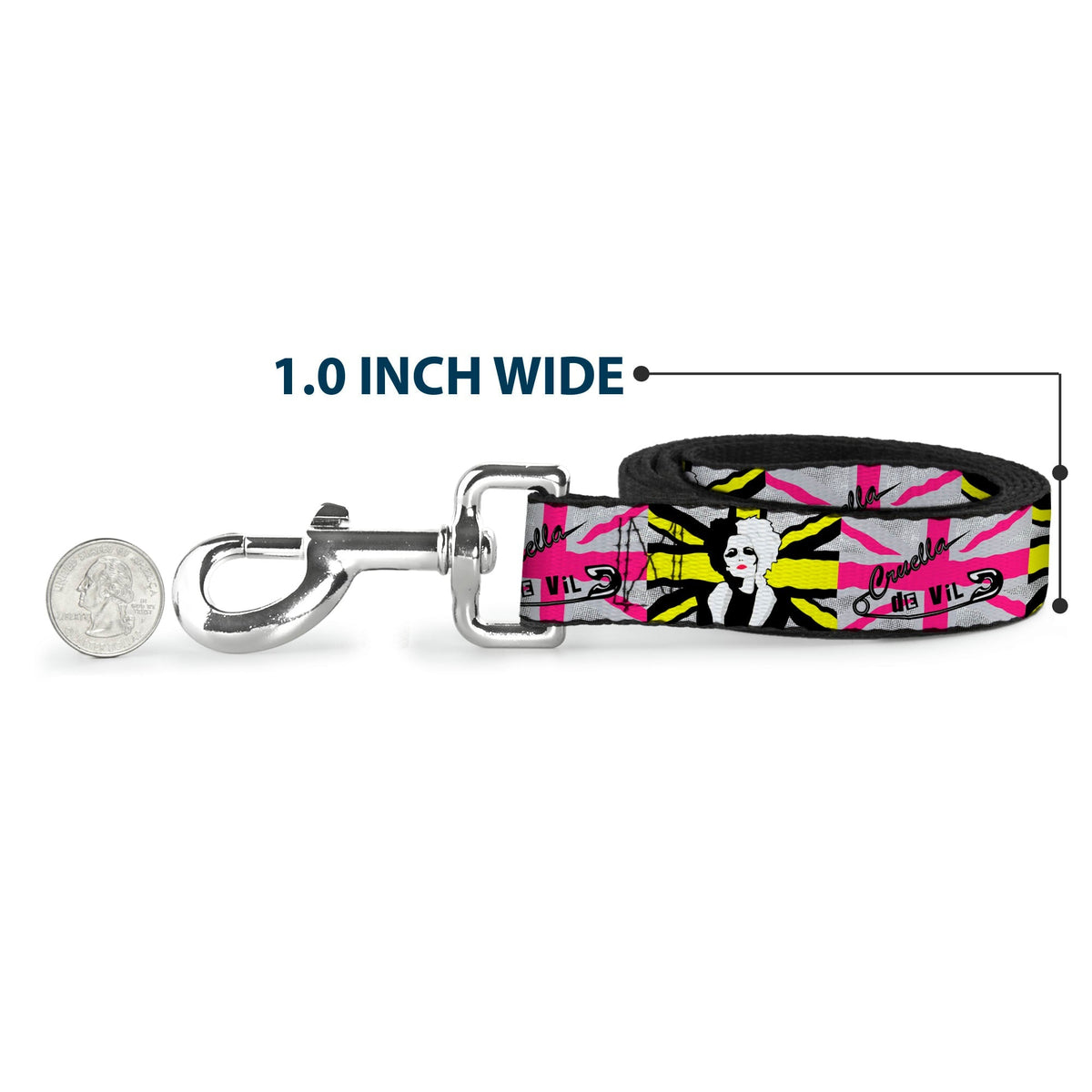Dog Leash - CRUELLA DE VIL Safety Pin/Cruell World Pose Union Jack Punk Rock Blocks 
