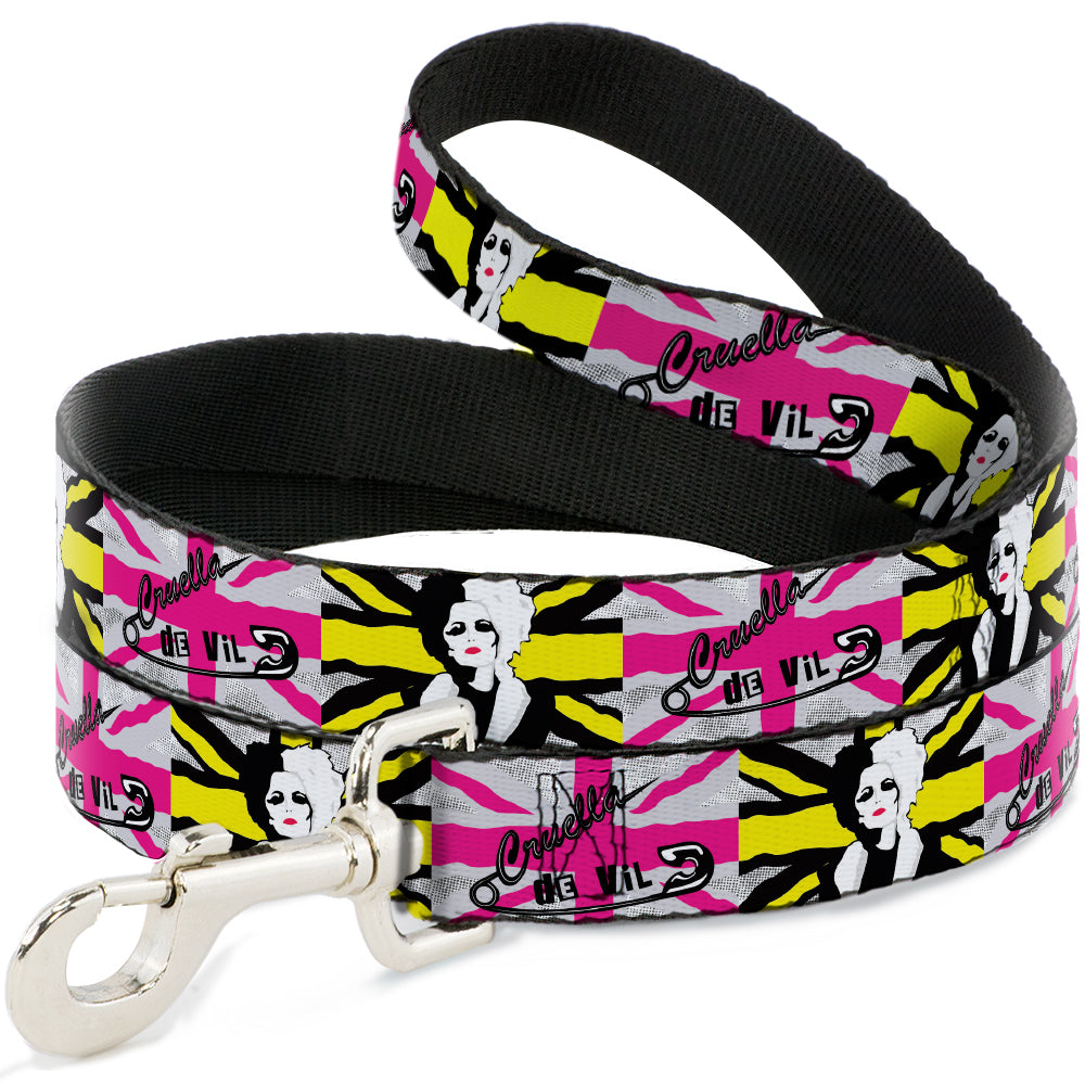 Dog Leash - CRUELLA DE VIL Safety Pin/Cruell World Pose Union Jack Punk Rock Blocks