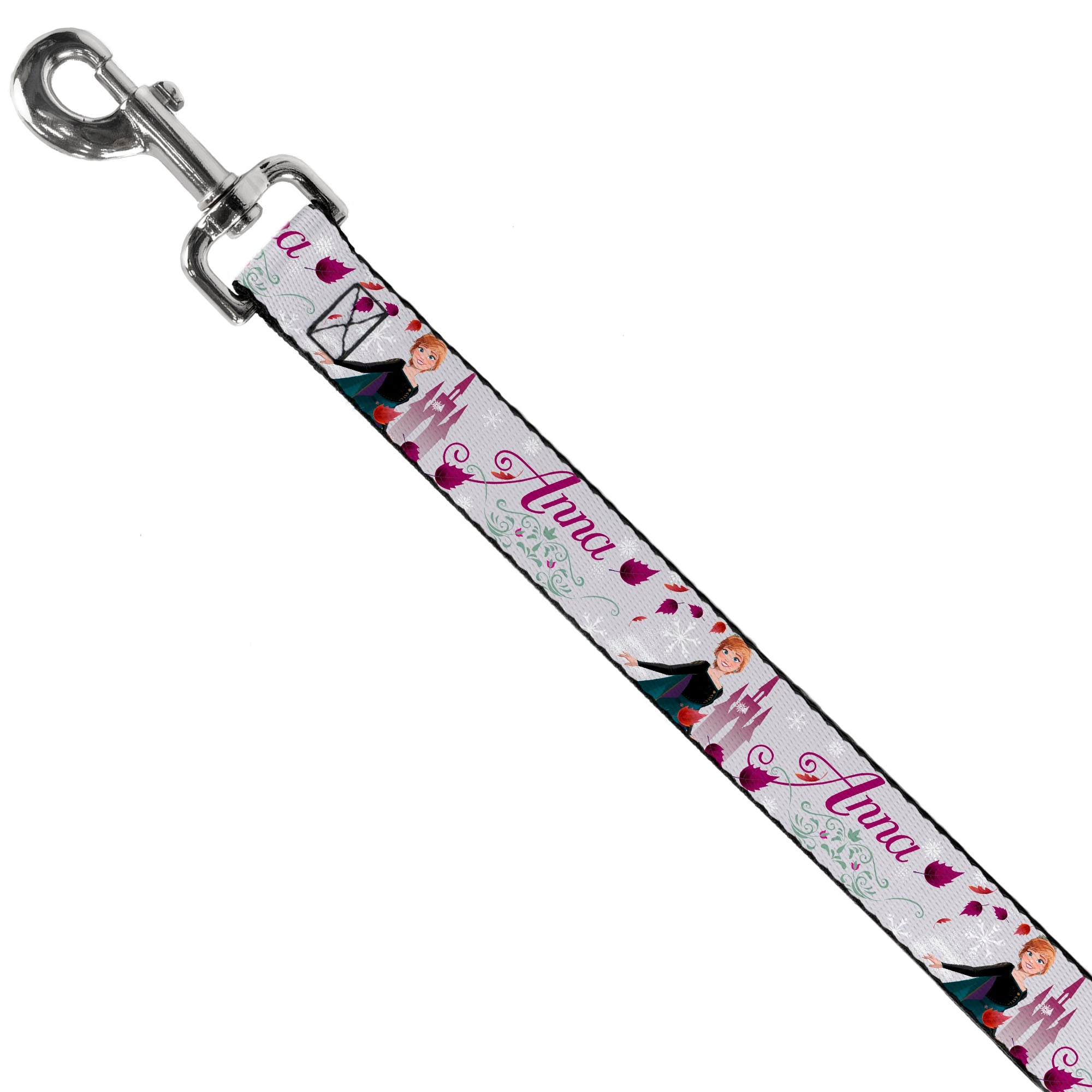Dog Leash - Frozen Anna Castle Pose with Flowers and Script Grays/Pinks