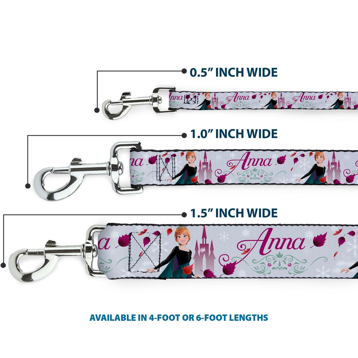Dog Leash - Frozen Anna Castle Pose with Flowers and Script Grays/Pinks 