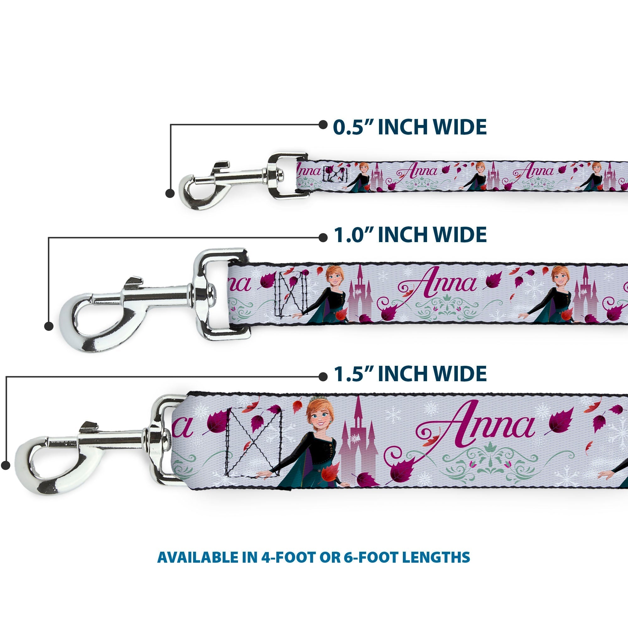 Dog Leash - Frozen Anna Castle Pose with Flowers and Script Grays/Pinks 