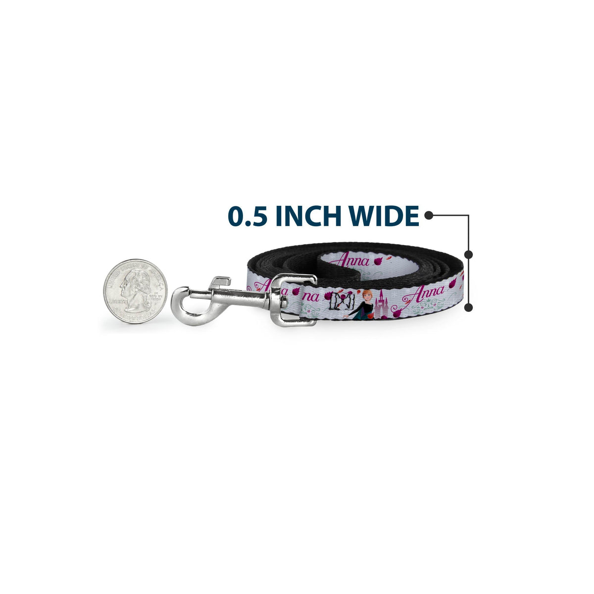 Dog Leash - Frozen Anna Castle Pose with Flowers and Script Grays/Pinks 