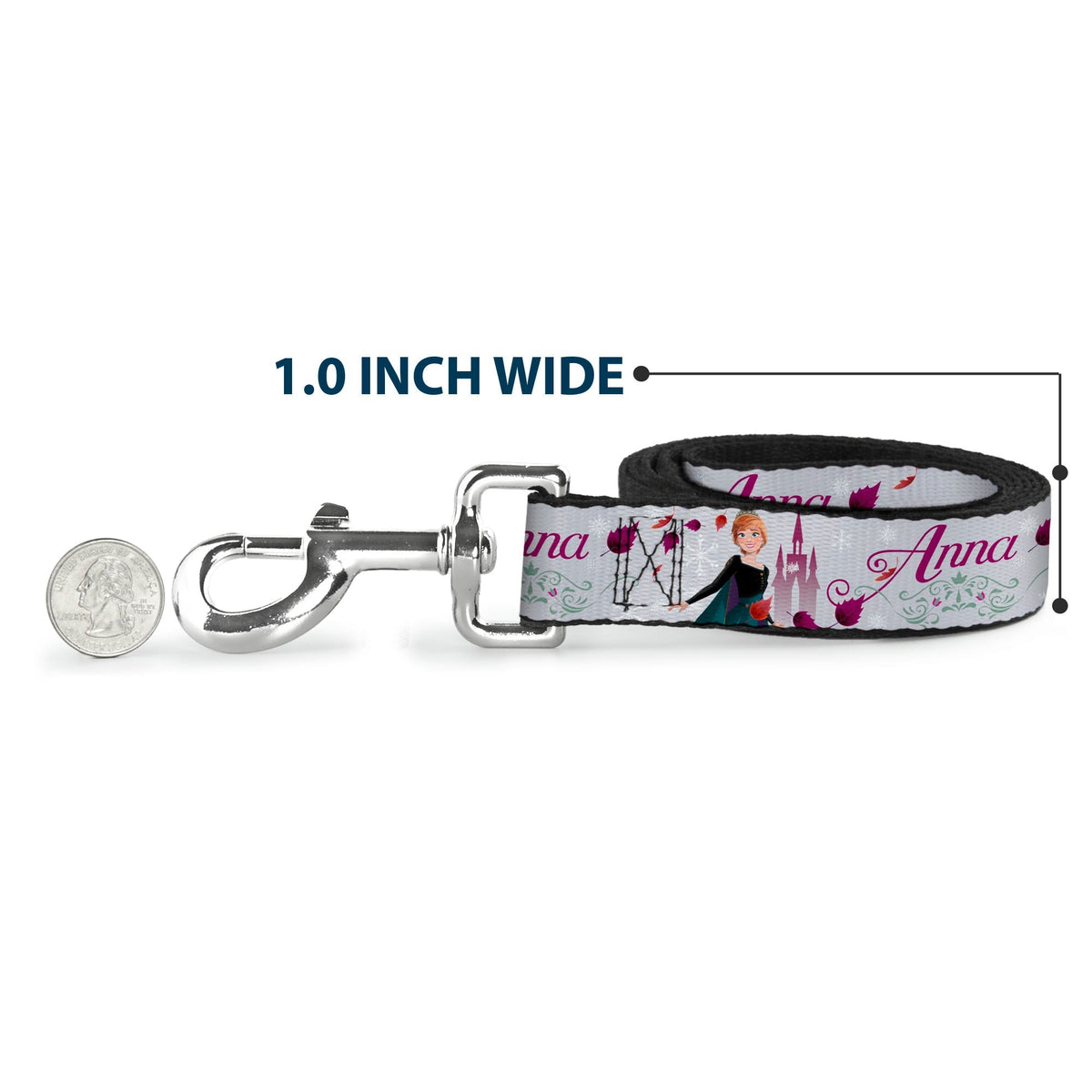 Dog Leash - Frozen Anna Castle Pose with Flowers and Script Grays/Pinks 