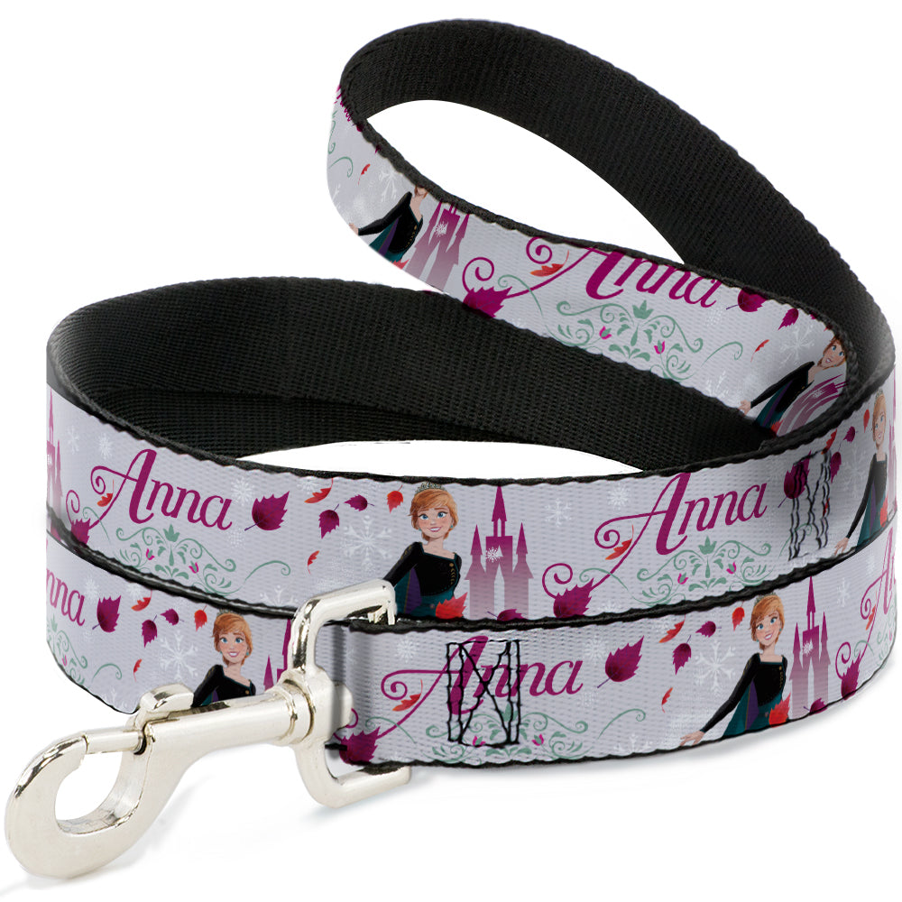 Dog Leash - Frozen Anna Castle Pose with Flowers and Script Grays/Pinks 