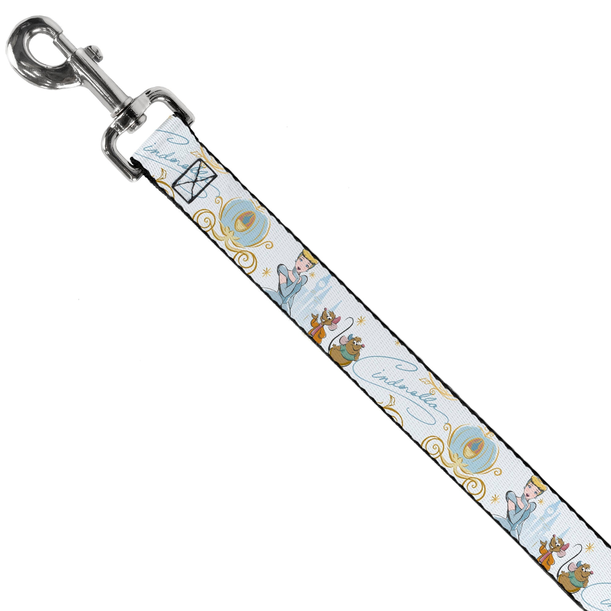 Dog Leash - Cinderella Pumpkin Coach and Mice Pose with Script White/Blues