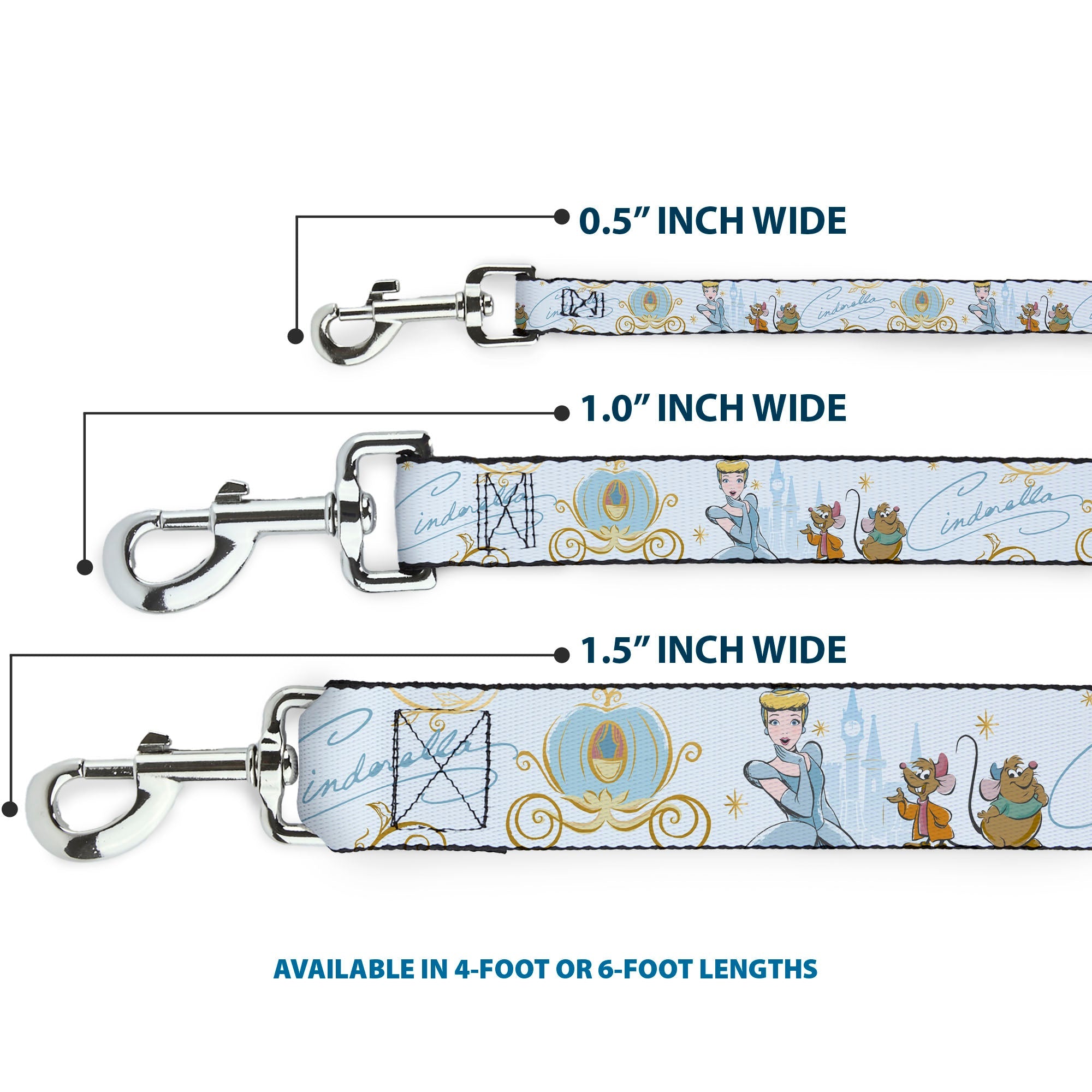 Dog Leash - Cinderella Pumpkin Coach and Mice Pose with Script White/Blues