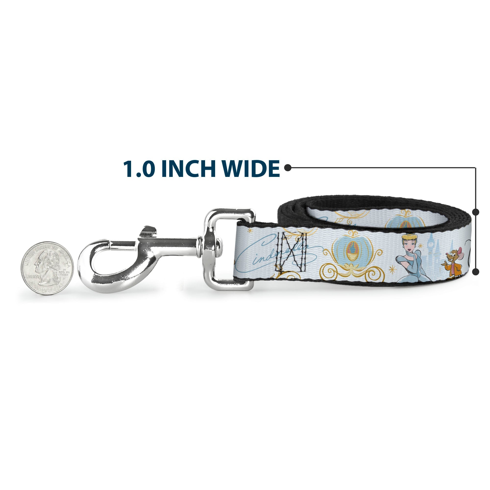 Dog Leash - Cinderella Pumpkin Coach and Mice Pose with Script White/Blues