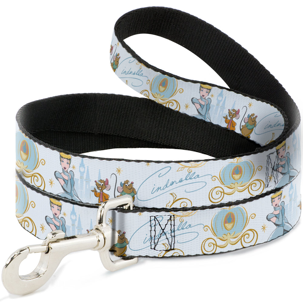 Dog Leash - Cinderella Pumpkin Coach and Mice Pose with Script White/Blues - HT Animal Supply
