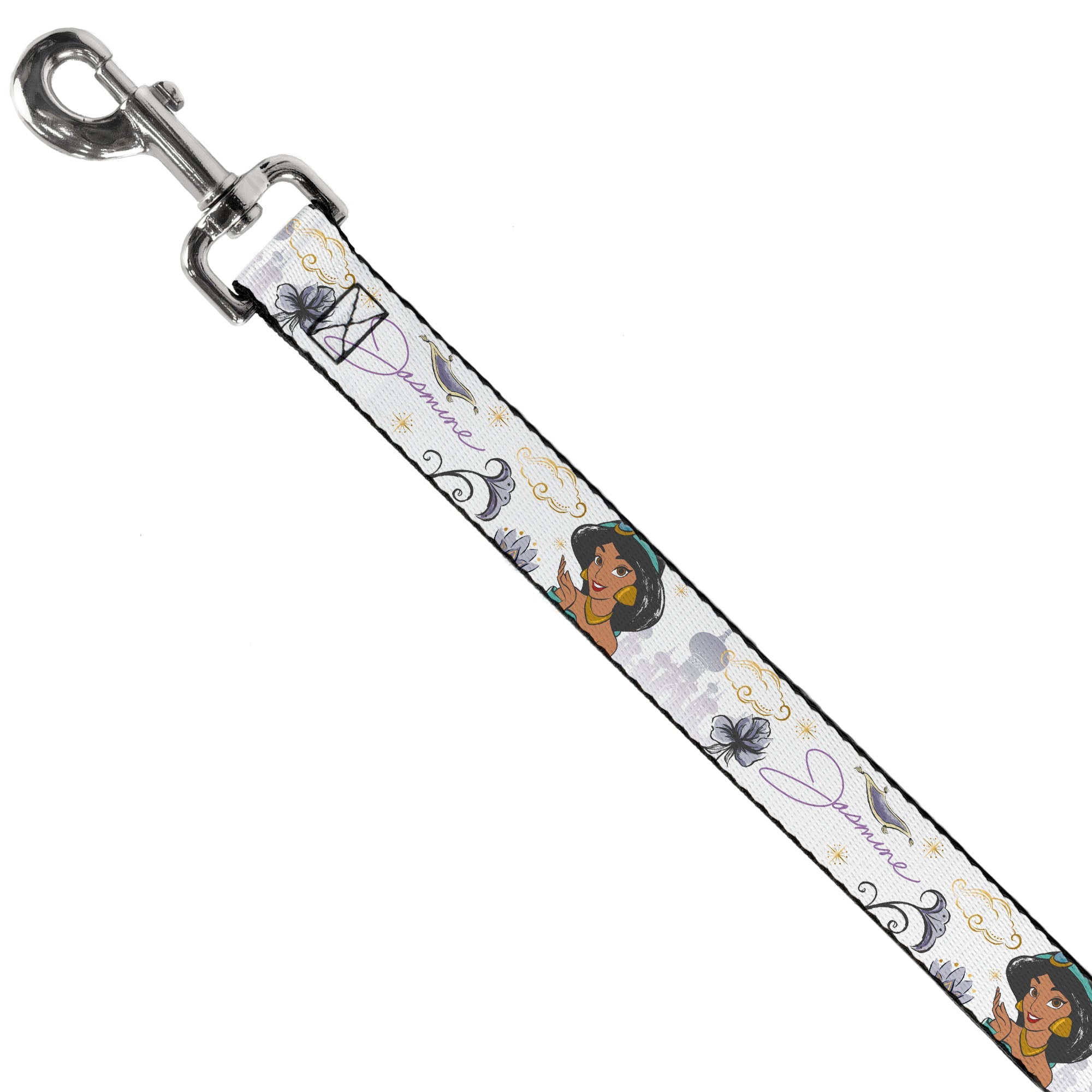 Dog Leash - Aladdin Jasmine Palace Pose with Script and Flowers White/Purples - HT Animal Supply