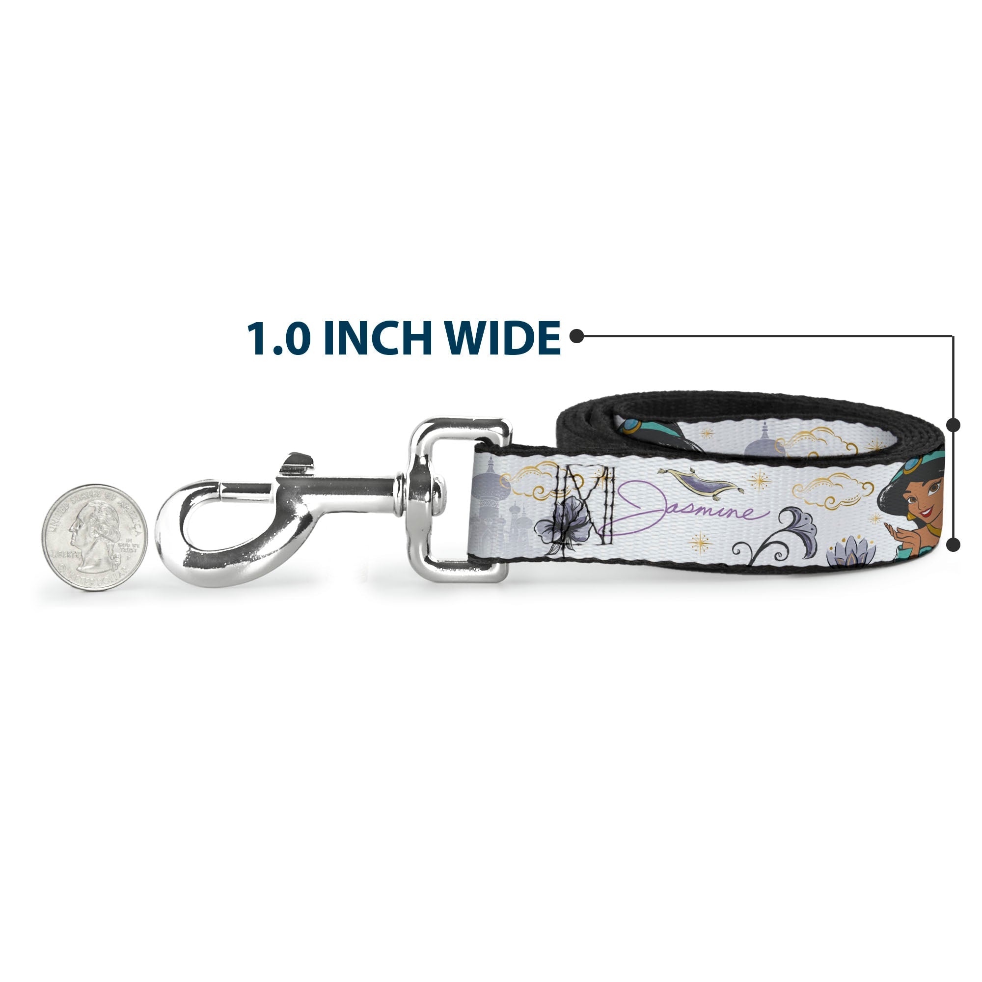Dog Leash - Aladdin Jasmine Palace Pose with Script and Flowers White/Purples