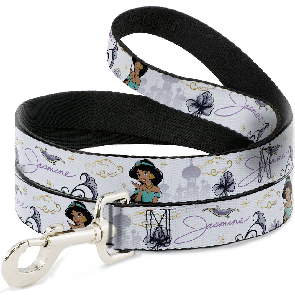 Dog Leash - Aladdin Jasmine Palace Pose with Script and Flowers White/Purples - HT Animal Supply