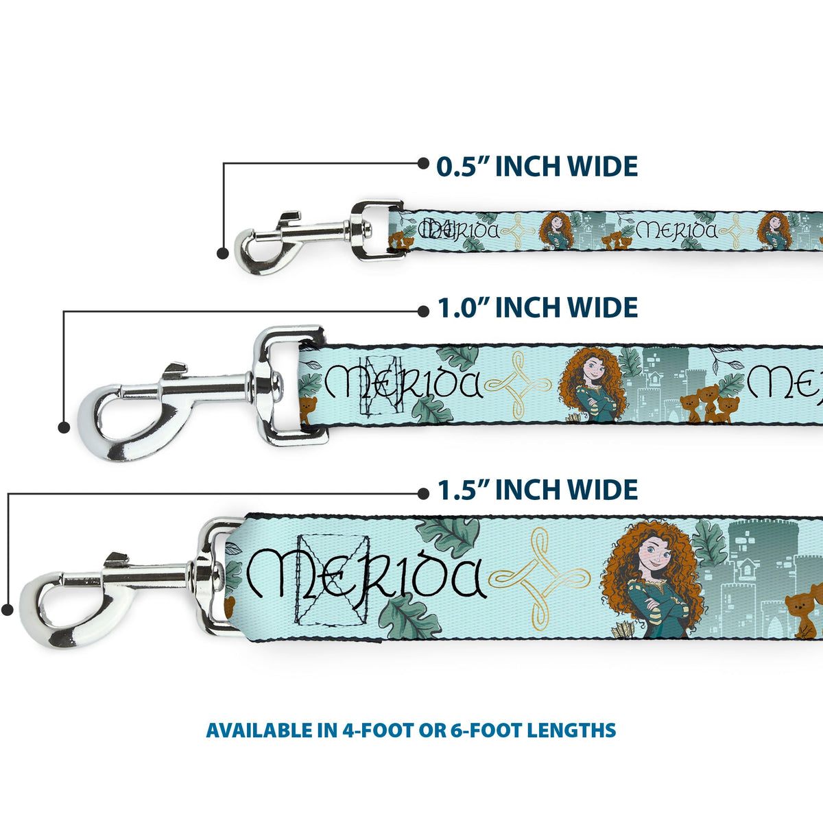 Dog Leash - Brave Merida Castle and Three Bear Brothers Pose with Script Greens - HT Animal Supply