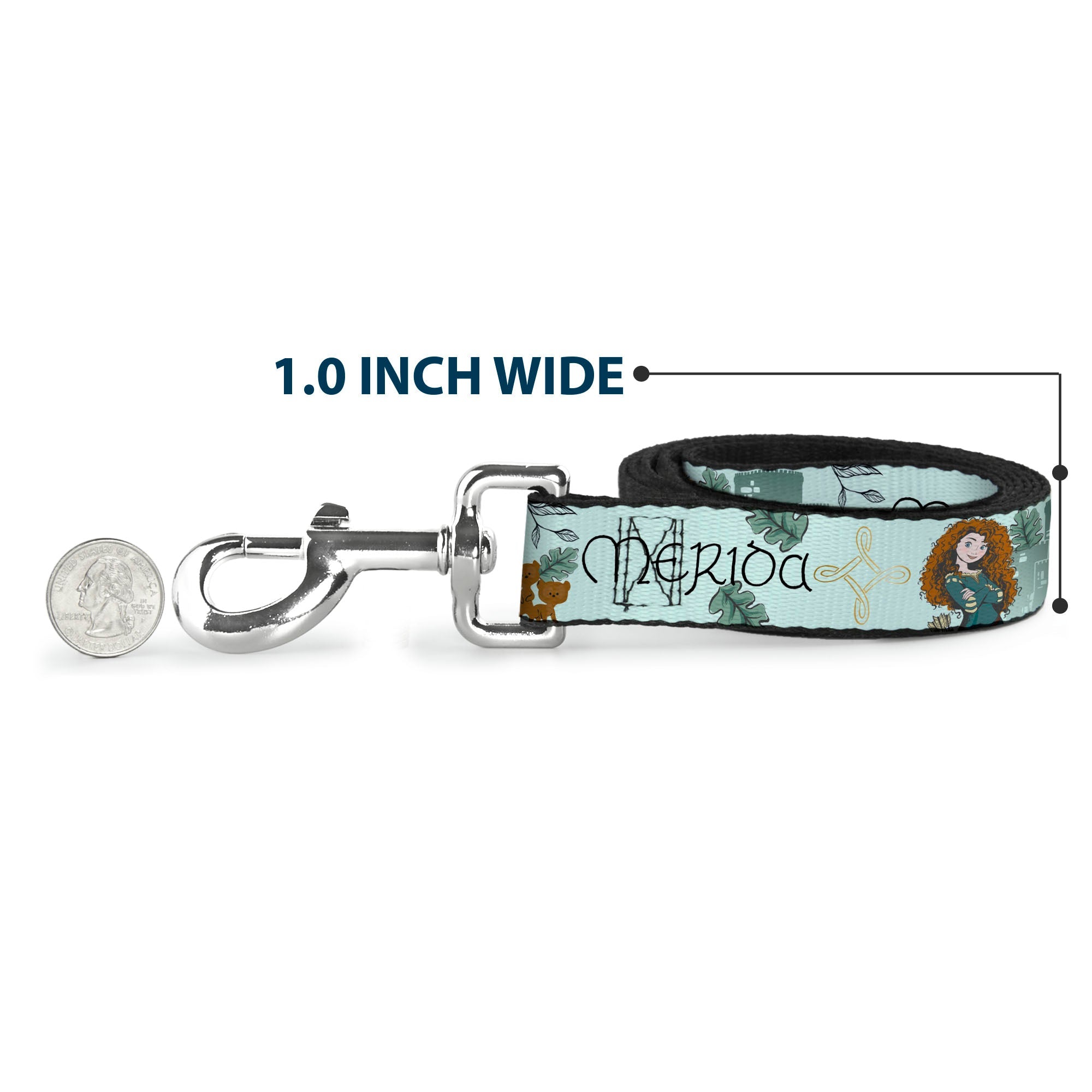Dog Leash - Brave Merida Castle and Three Bear Brothers Pose with Script Greens - HT Animal Supply