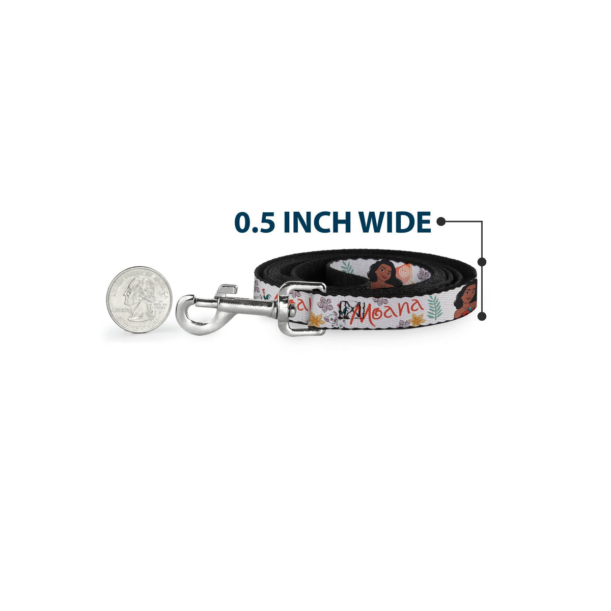 Dog Leash - Moana with Pua and Hei Hei Sail Pose with Script and Flowers Beige/Orange