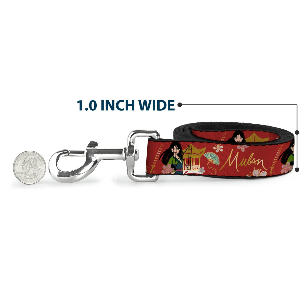 Dog Leash - Mulan Gazebo Pose with Flowers and Script Red/Golds 