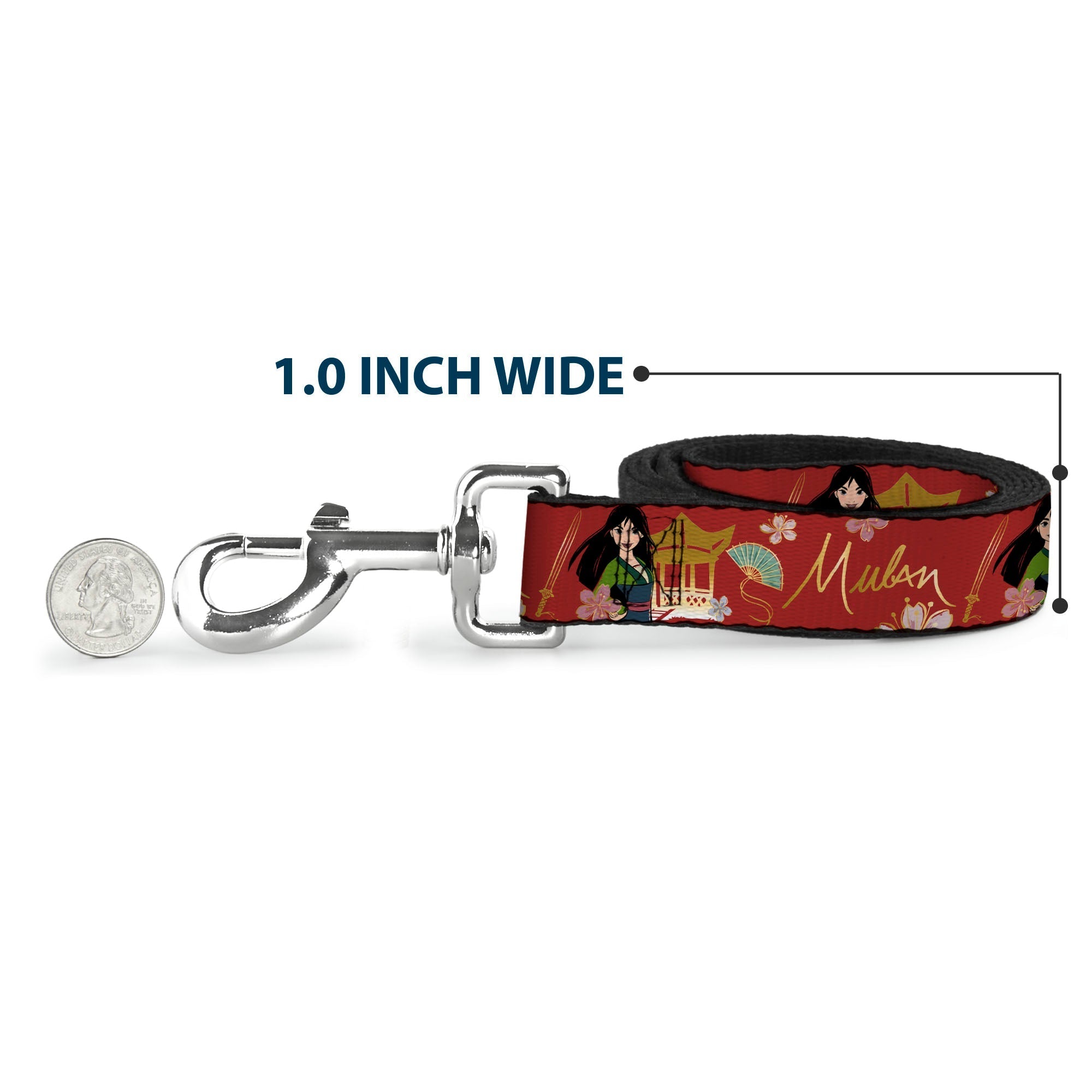 Dog Leash - Mulan Gazebo Pose with Flowers and Script Red/Golds 