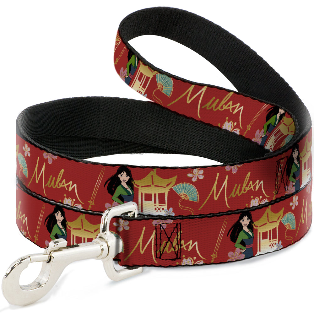 Dog Leash - Mulan Gazebo Pose with Flowers and Script Red/Golds 