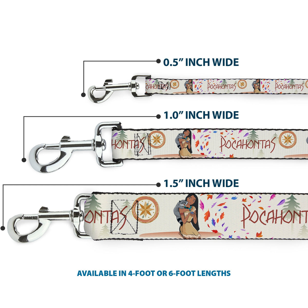 Dog Leash - Pocahontas and Meeko Compass Pose with Script and Leaves Beige