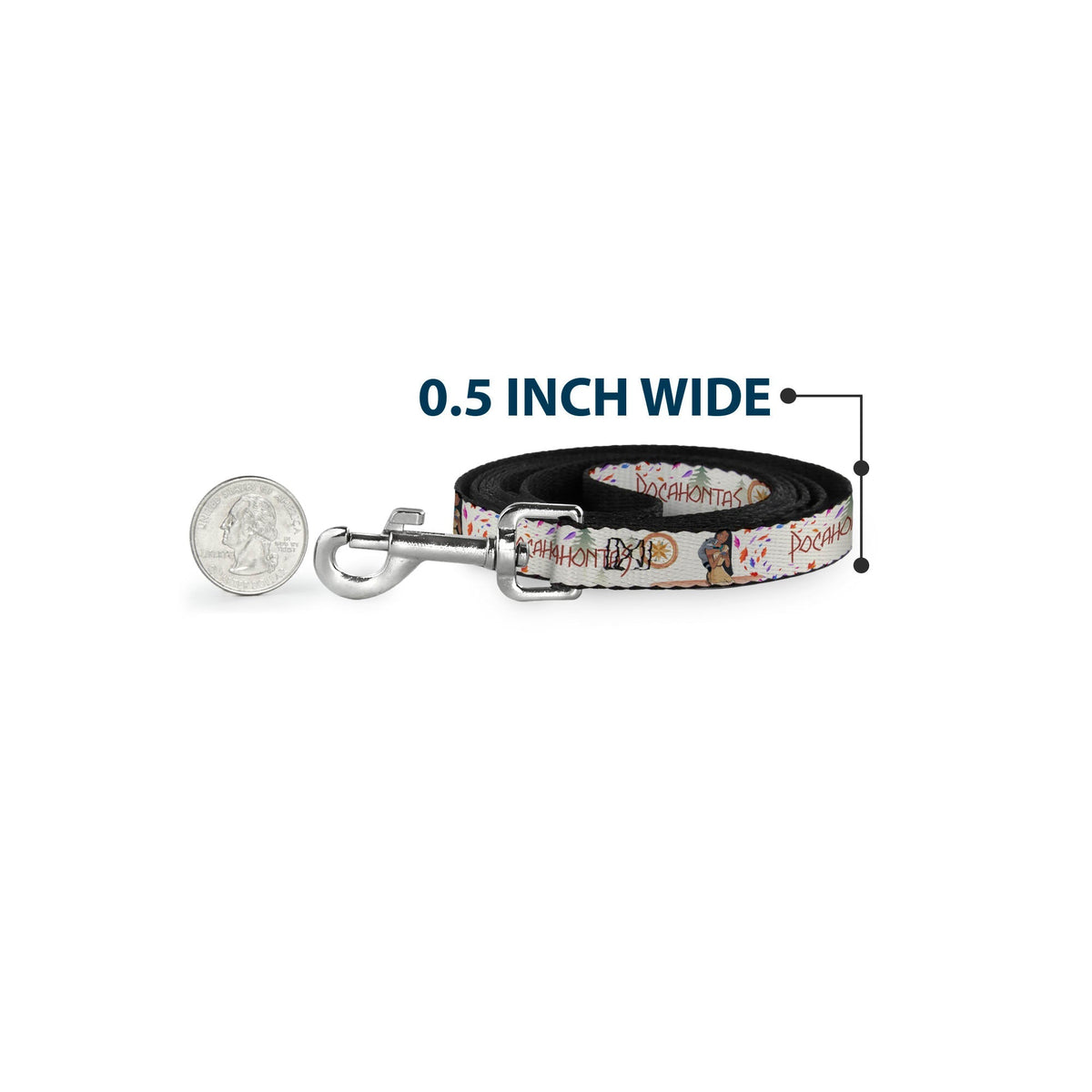 Dog Leash - Pocahontas and Meeko Compass Pose with Script and Leaves Beige