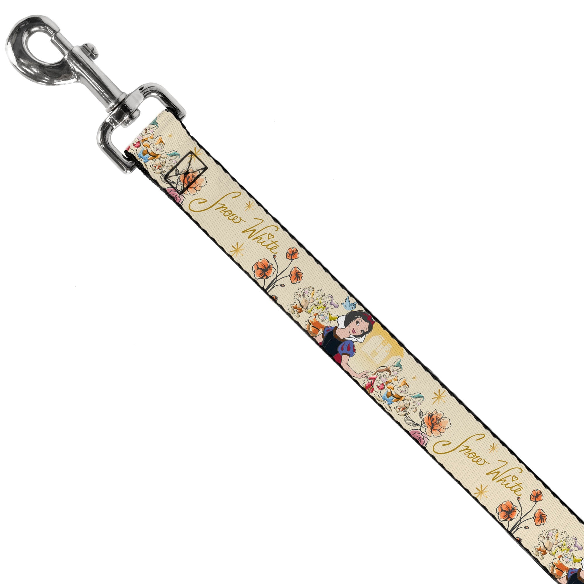 Dog Leash - Snow White and the Seven Dwarfs with Script and Flowers Yellows - HT Animal Supply