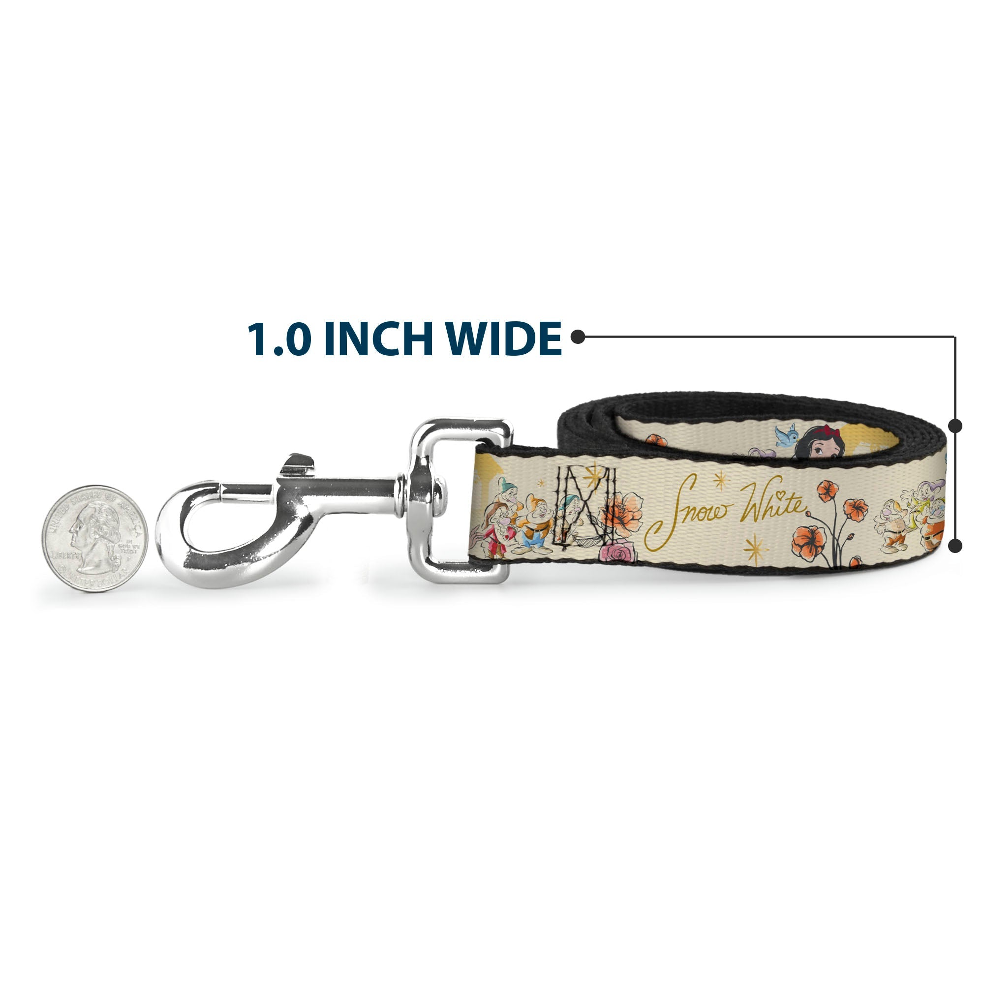 Dog Leash - Snow White and the Seven Dwarfs with Script and Flowers Yellows - HT Animal Supply