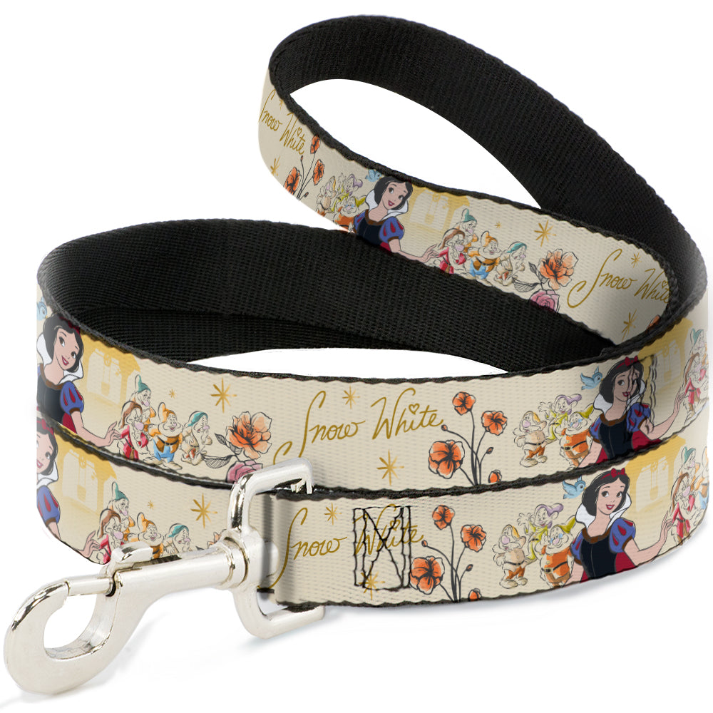 Dog Leash - Snow White and the Seven Dwarfs with Script and Flowers Yellows - HT Animal Supply