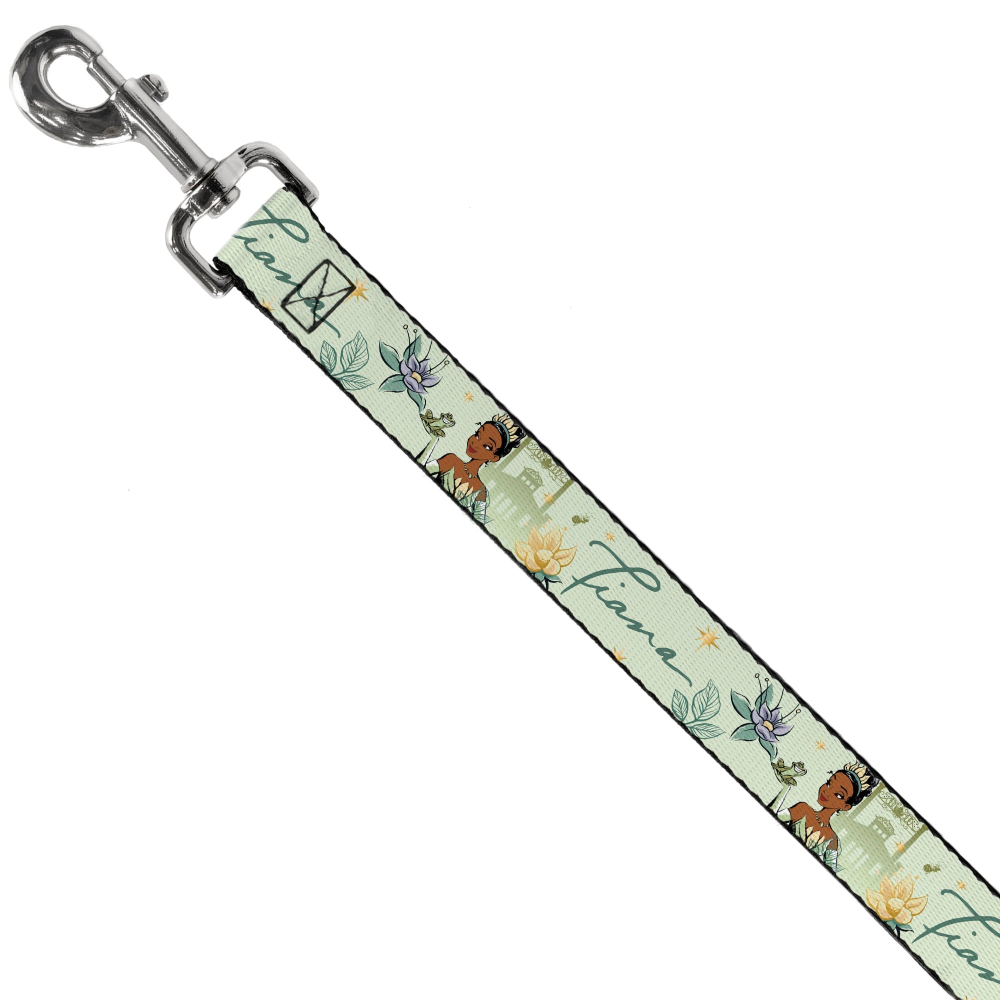 Dog Leash - The Princess and the Frog Tiana Palace Pose with Script and Flowers Greens