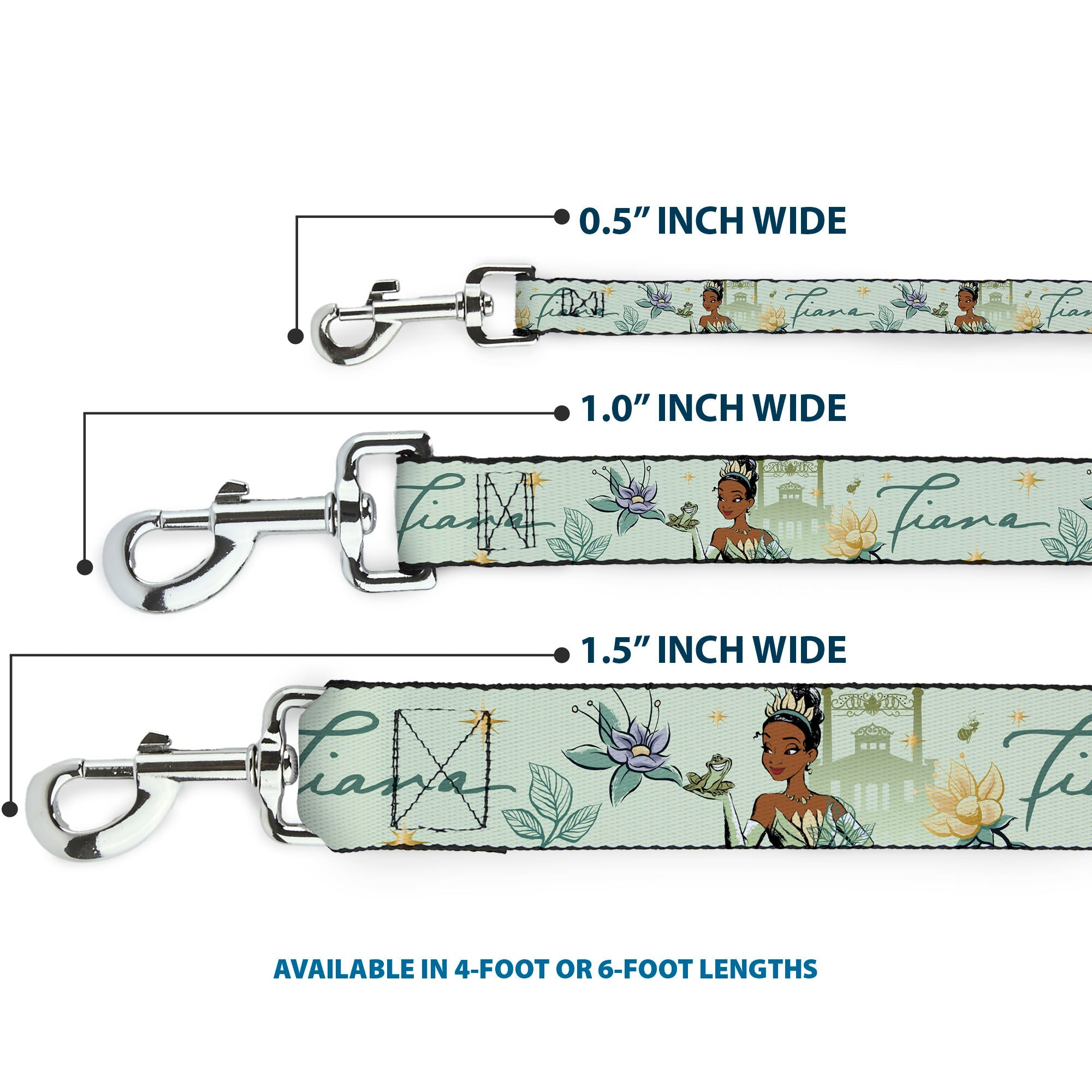 Dog Leash - The Princess and the Frog Tiana Palace Pose with Script and Flowers Greens