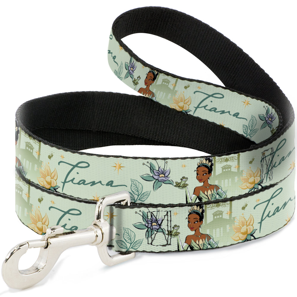 Dog Leash - The Princess and the Frog Tiana Palace Pose with Script and Flowers Greens 