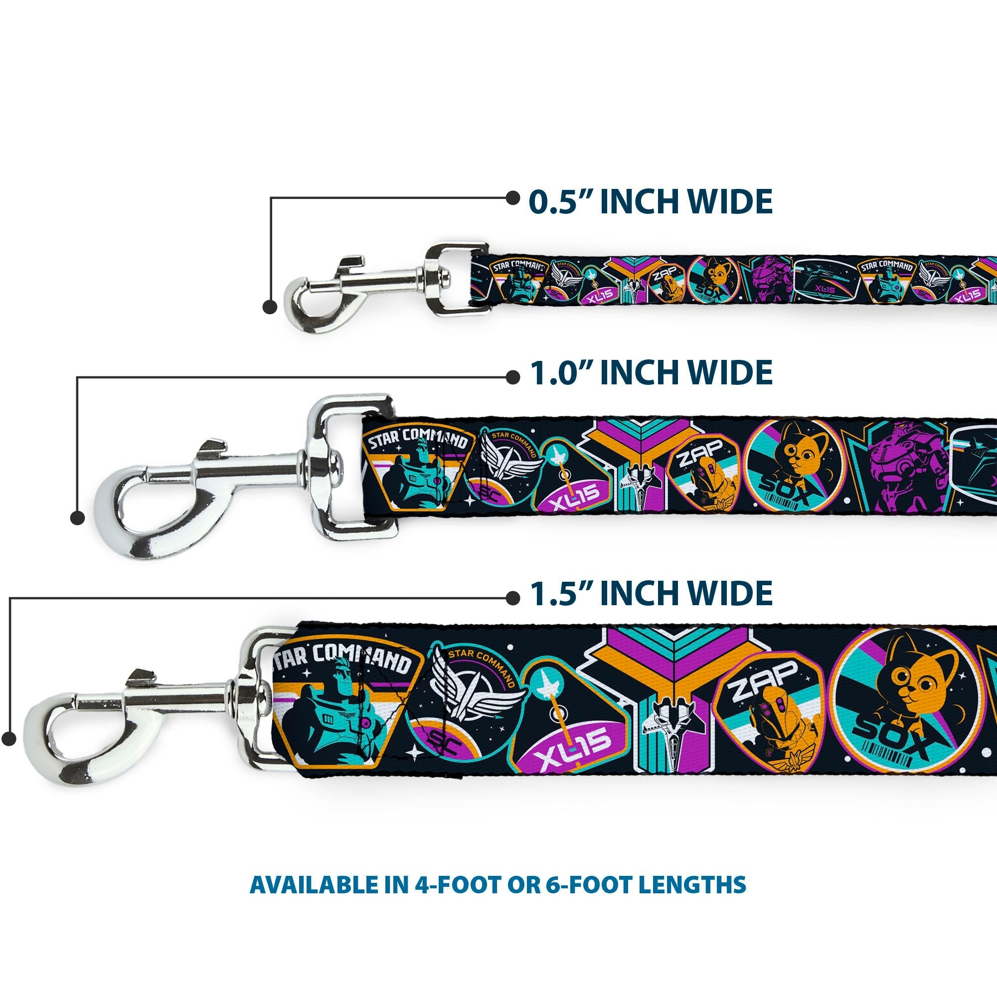 Dog Leash - Lightyear Mission Patches Collage Black/Multi Color